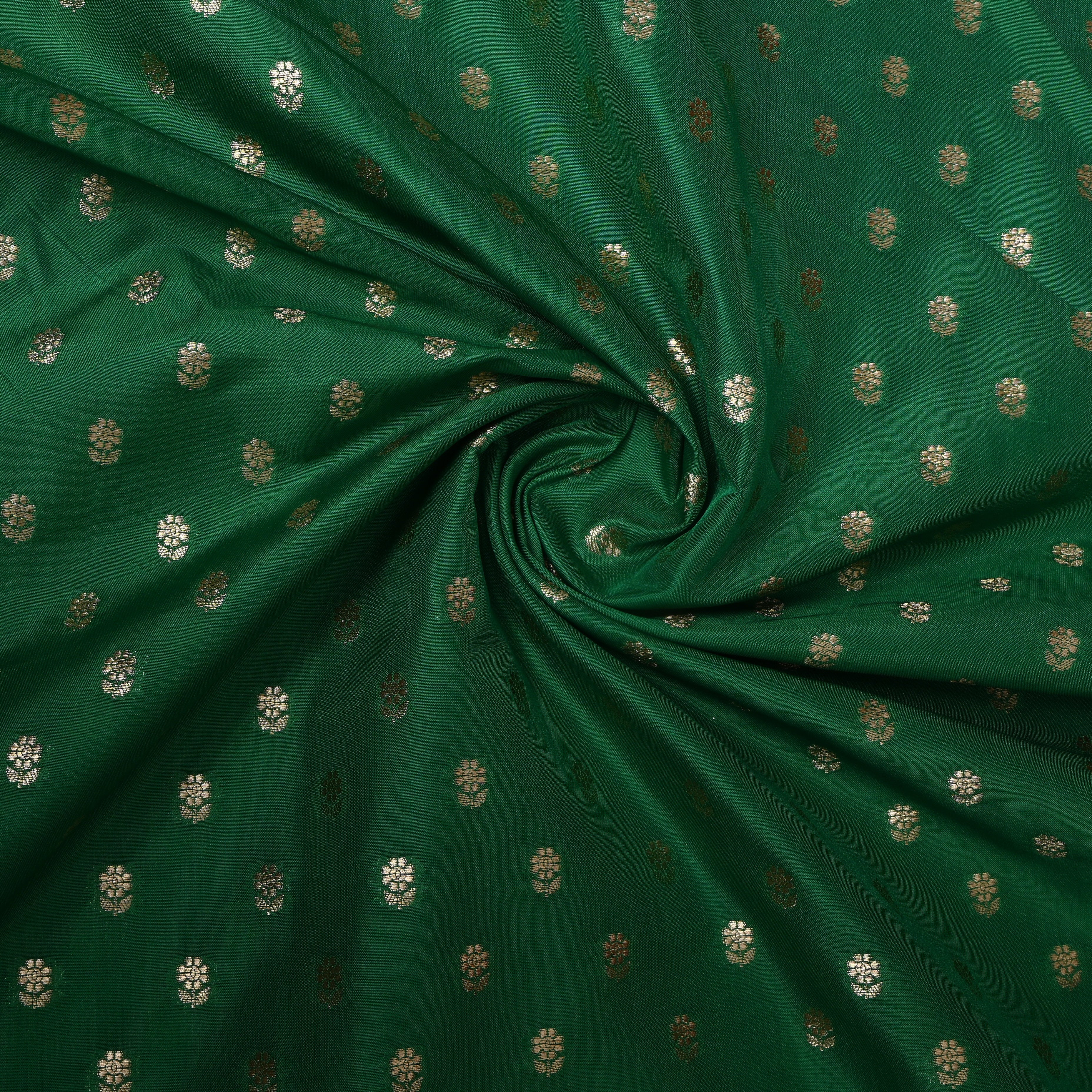 Bottle Green Jamawar Silk With Woven Gold Butti