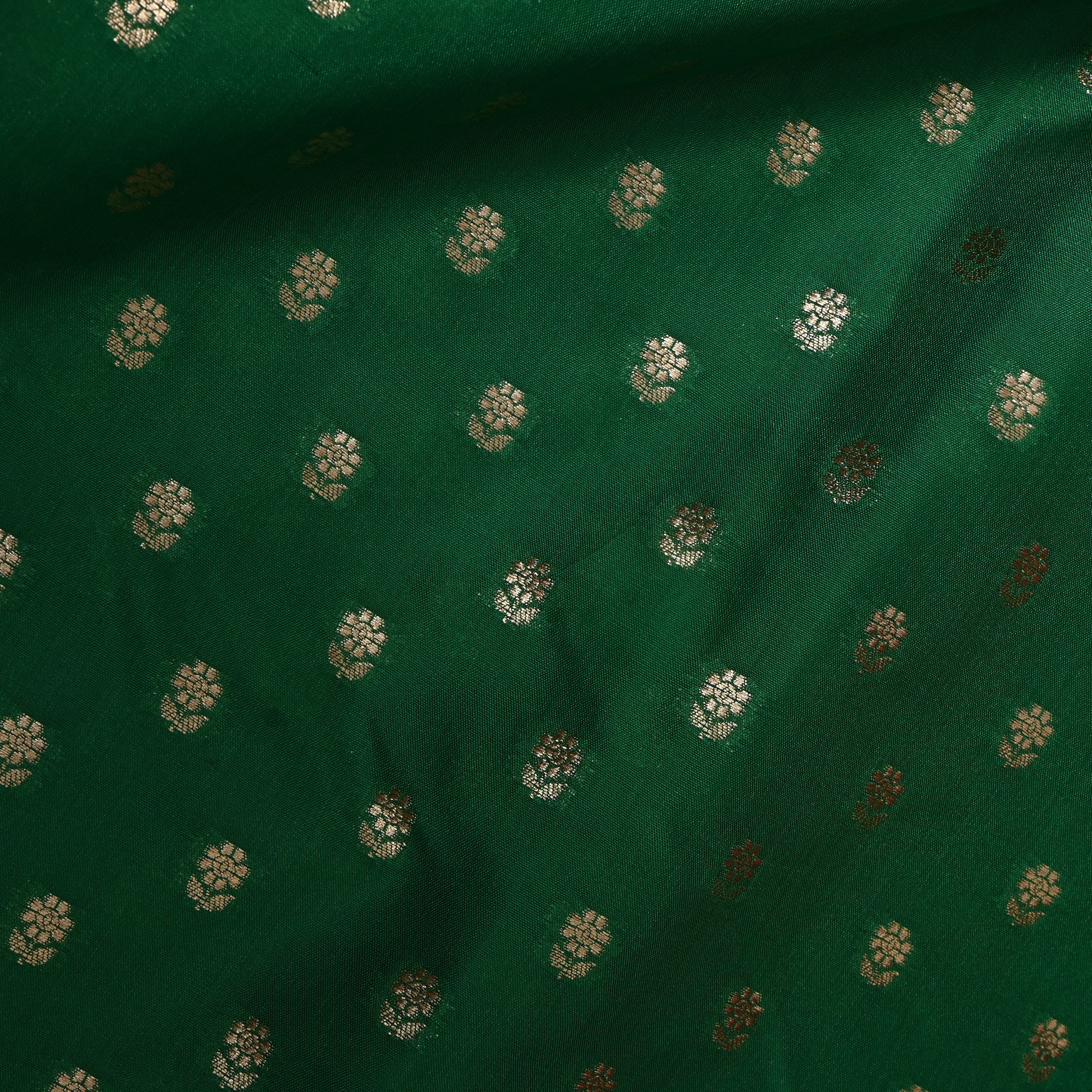 Bottle Green Jamawar Silk With Woven Gold Butti