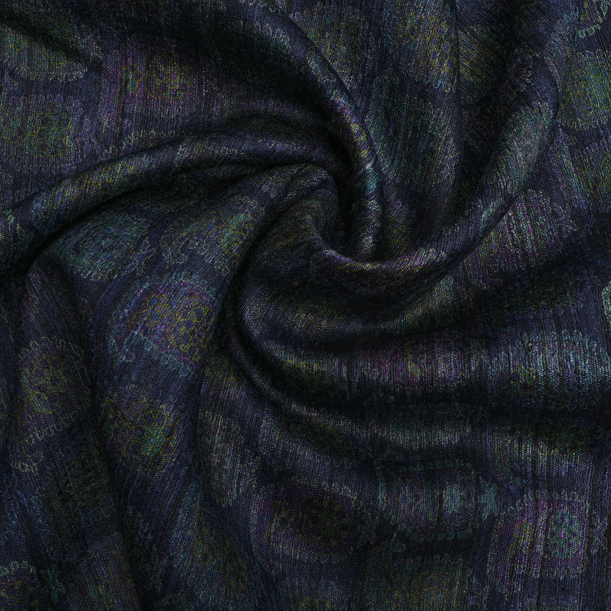 Midnight Blue Pomegranate Motif Print Tussar Silk Fabric