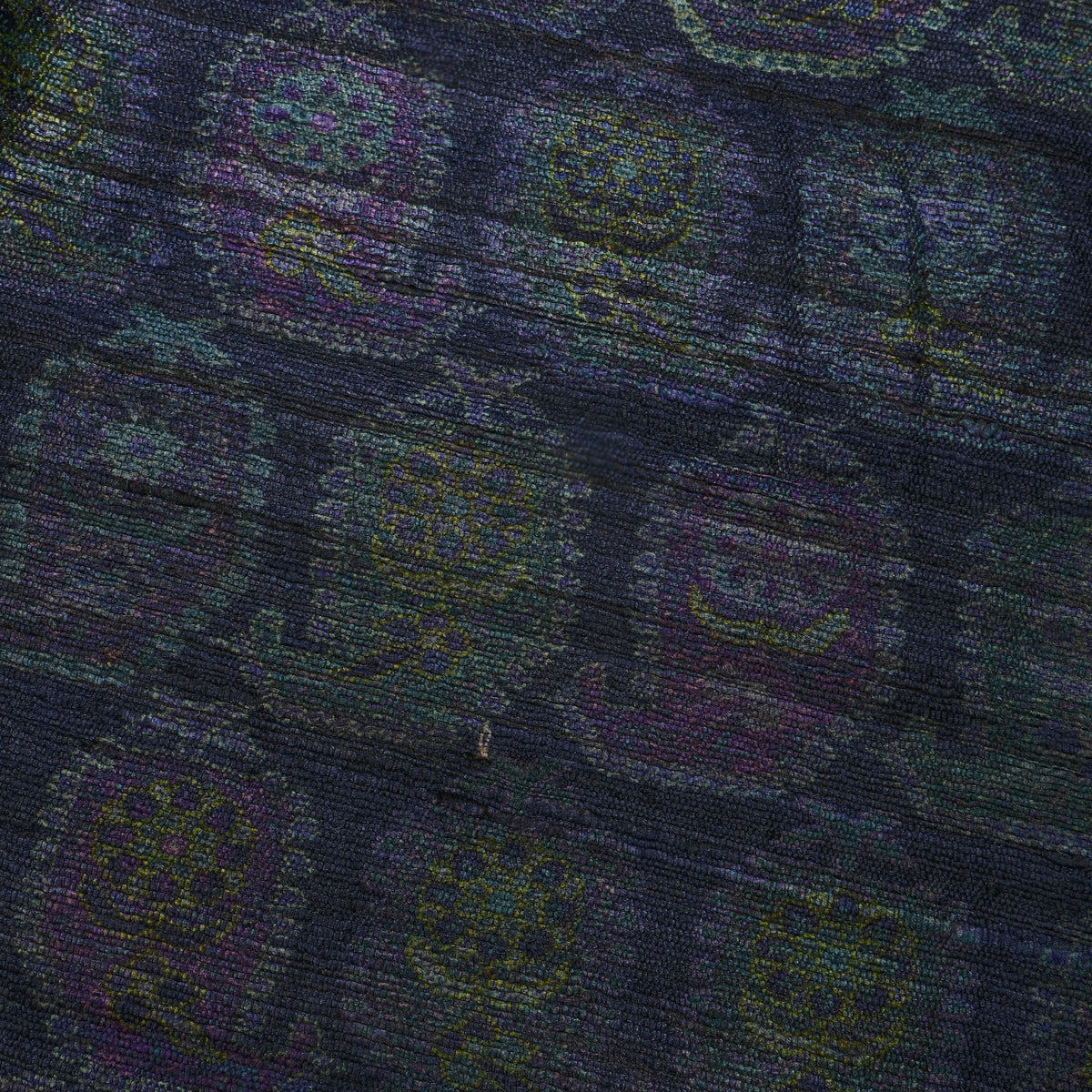 Midnight Blue Pomegranate Motif Print Tussar Silk Fabric