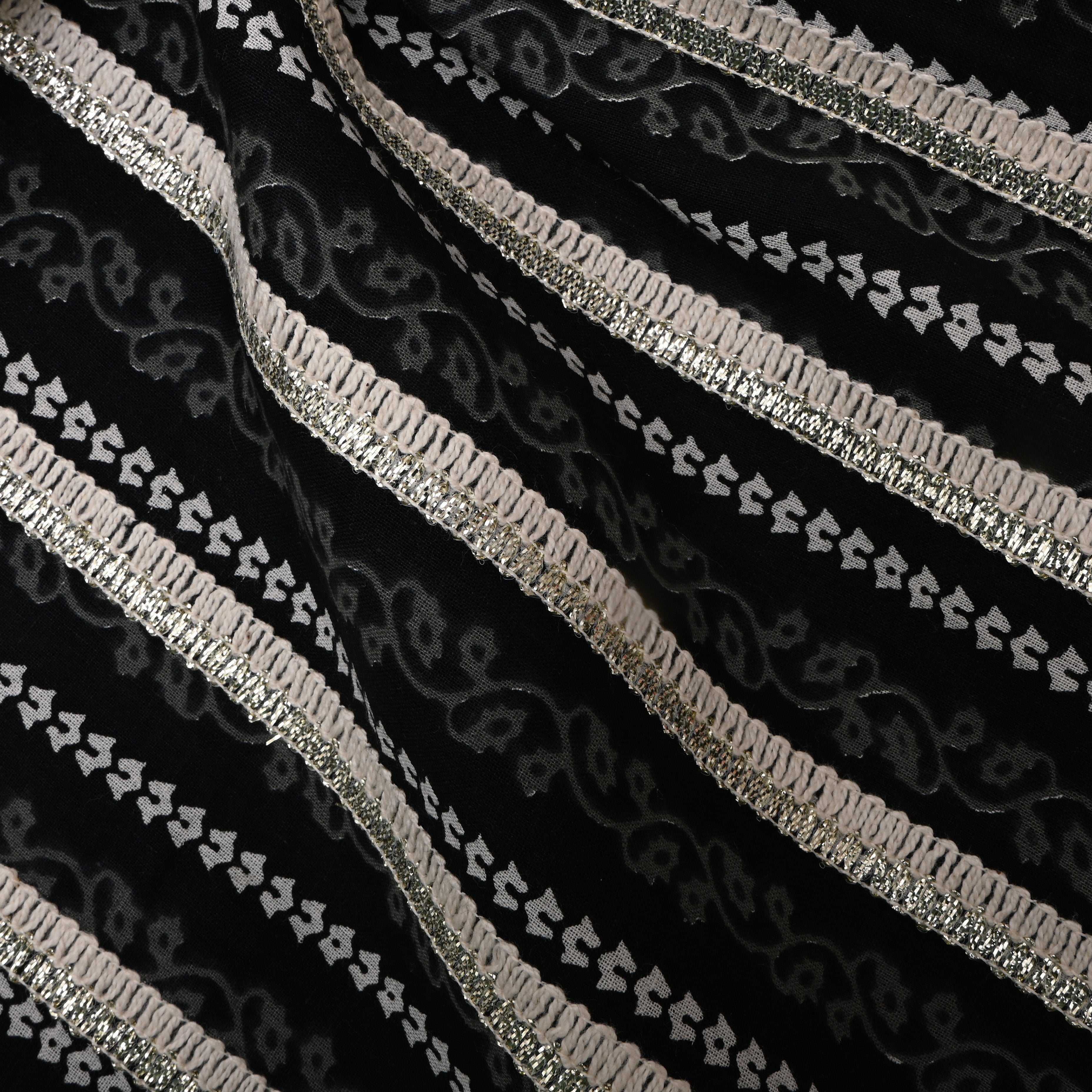 Black Floral Printed Cotton Fabric