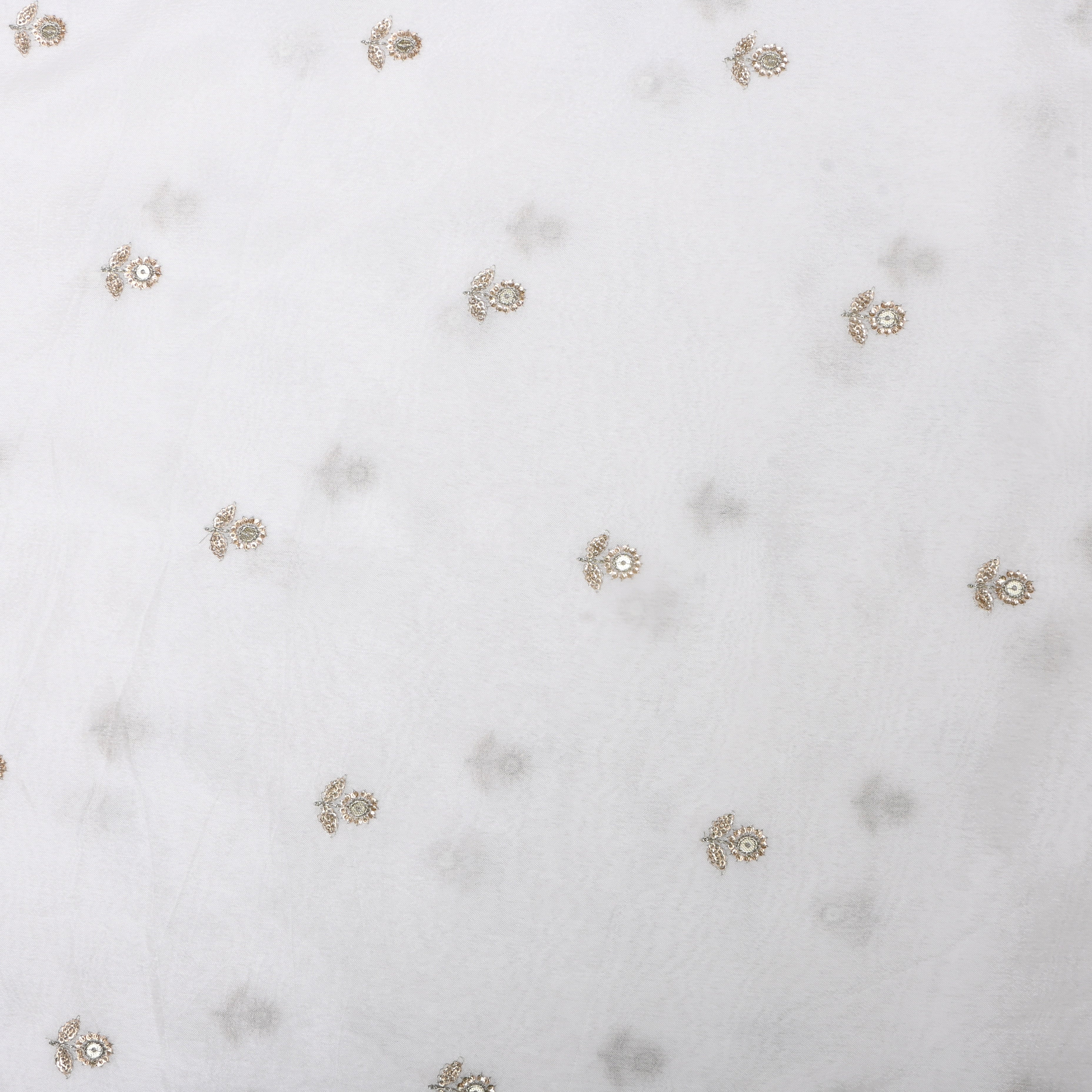 White Floral Embroidered Silk Fabric
