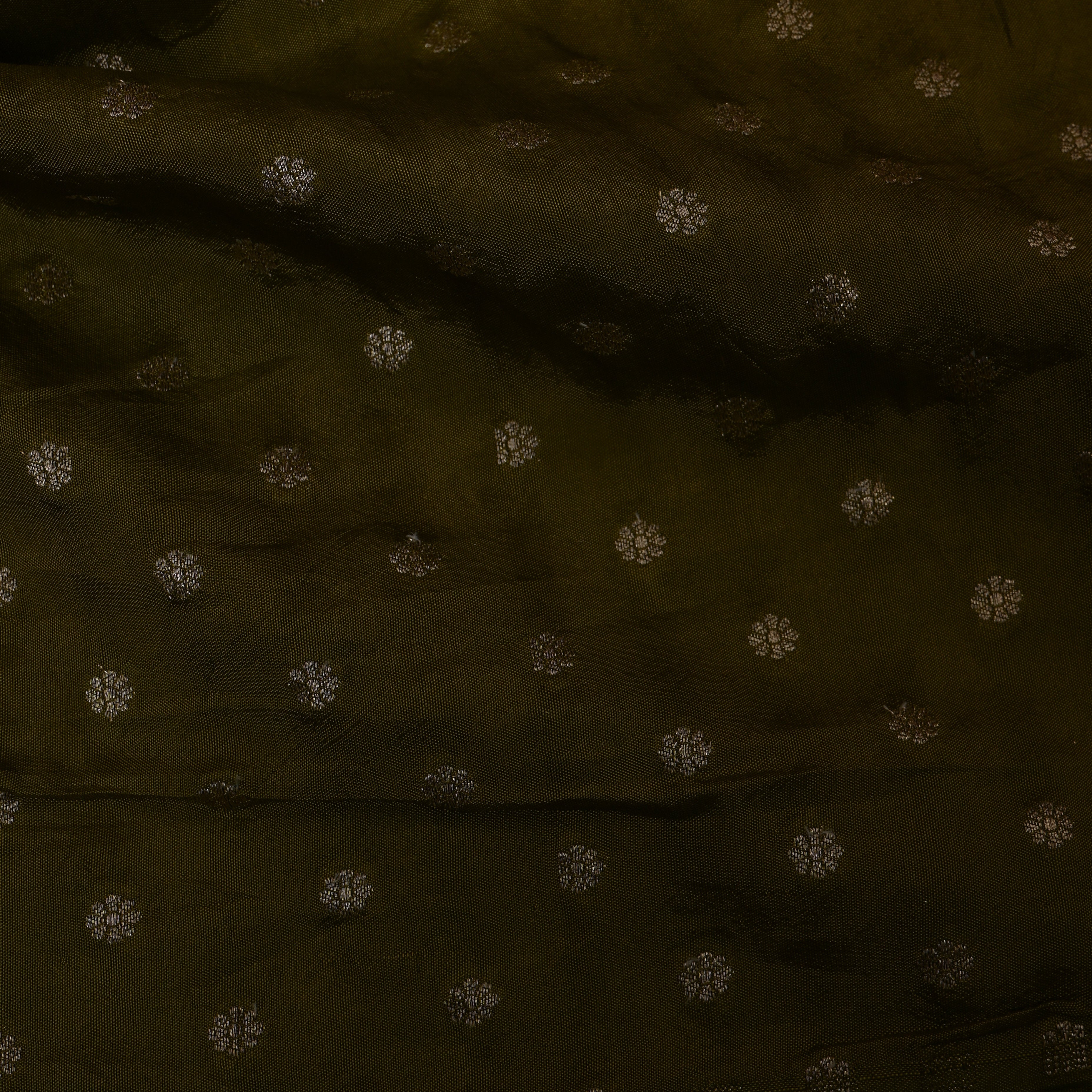 Bottle Green Bronze Jamawar Silk With Silver Rosette Butti