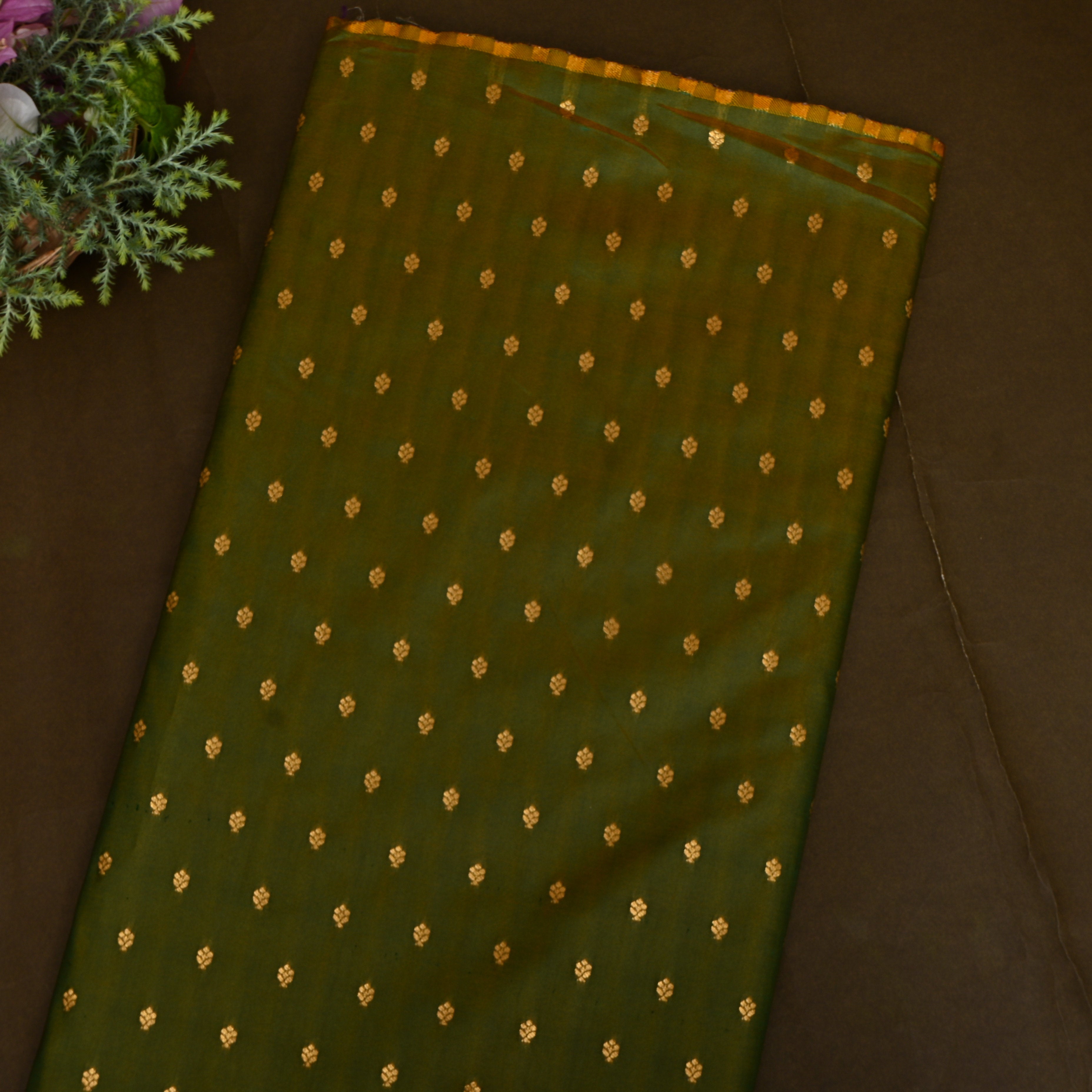 Olive Bronze Jamawar Silk Fabric