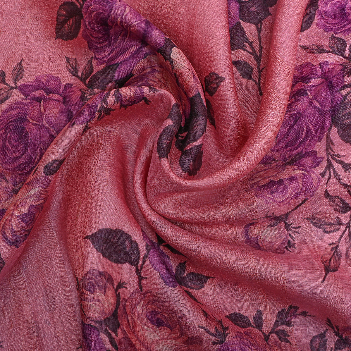 Orchid Rose Bunch Floral Digital Print Tussar Fabric