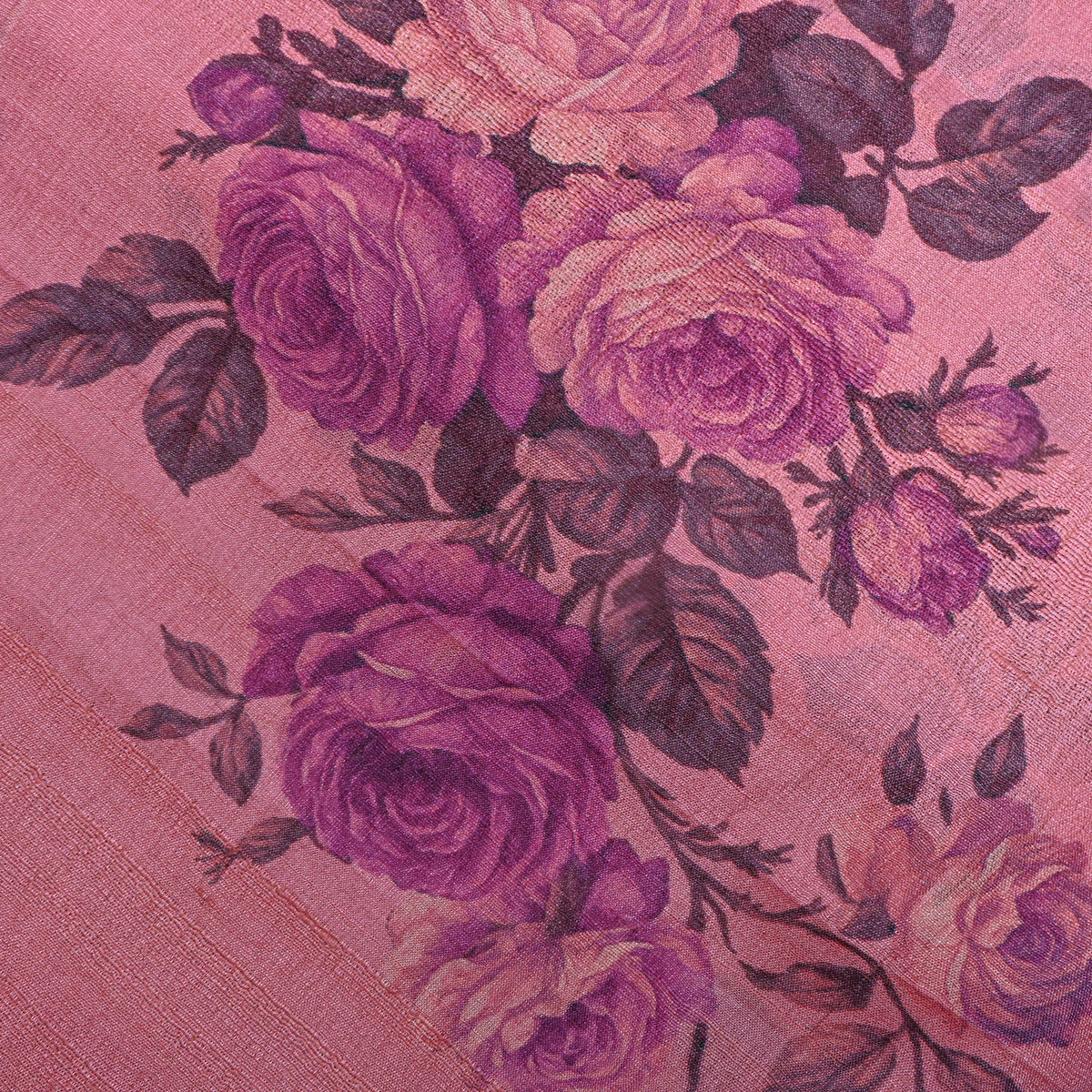 Orchid Rose Bunch Floral Digital Print Tussar Fabric