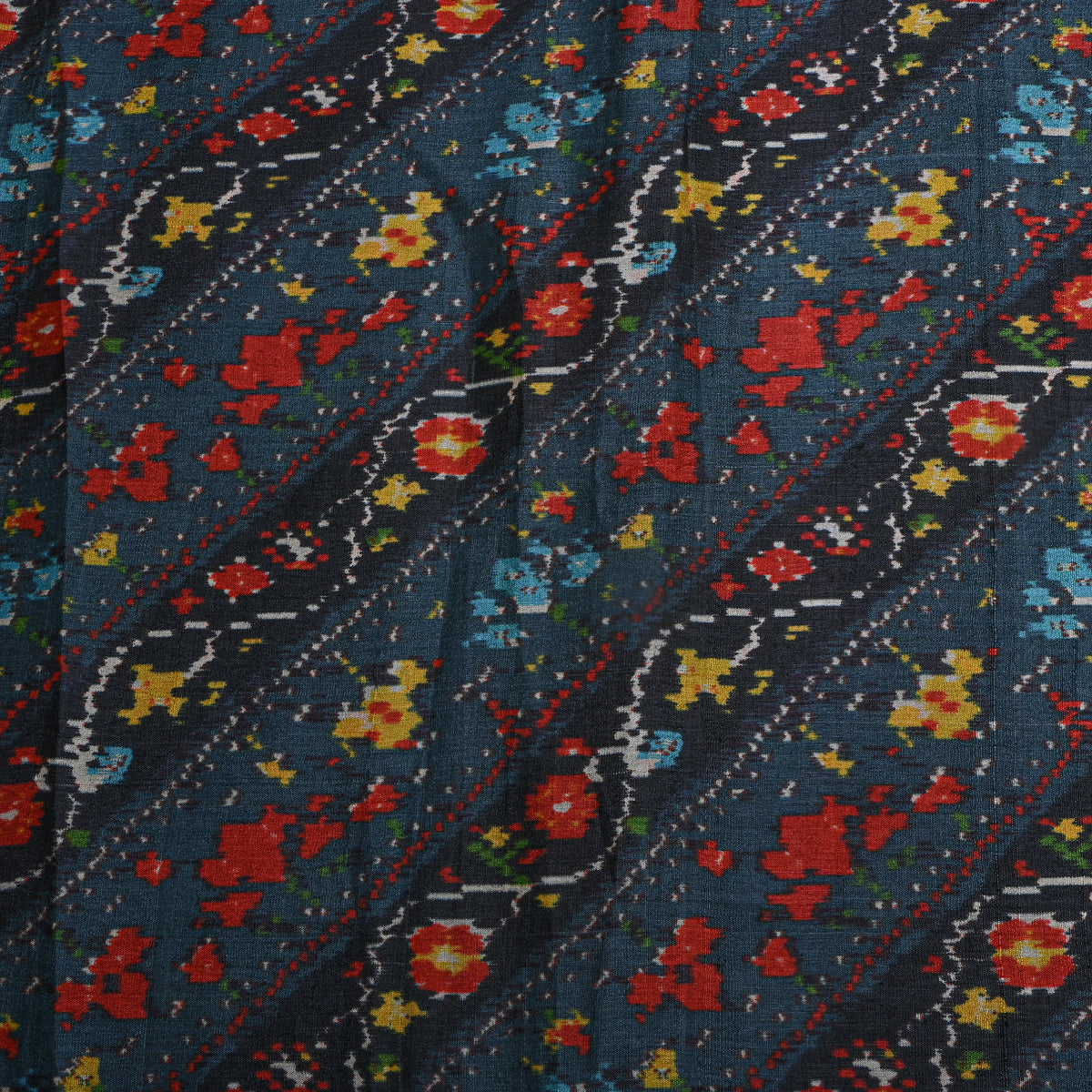 Ink Ikat Style Floral Digital Print Tussar Fabric