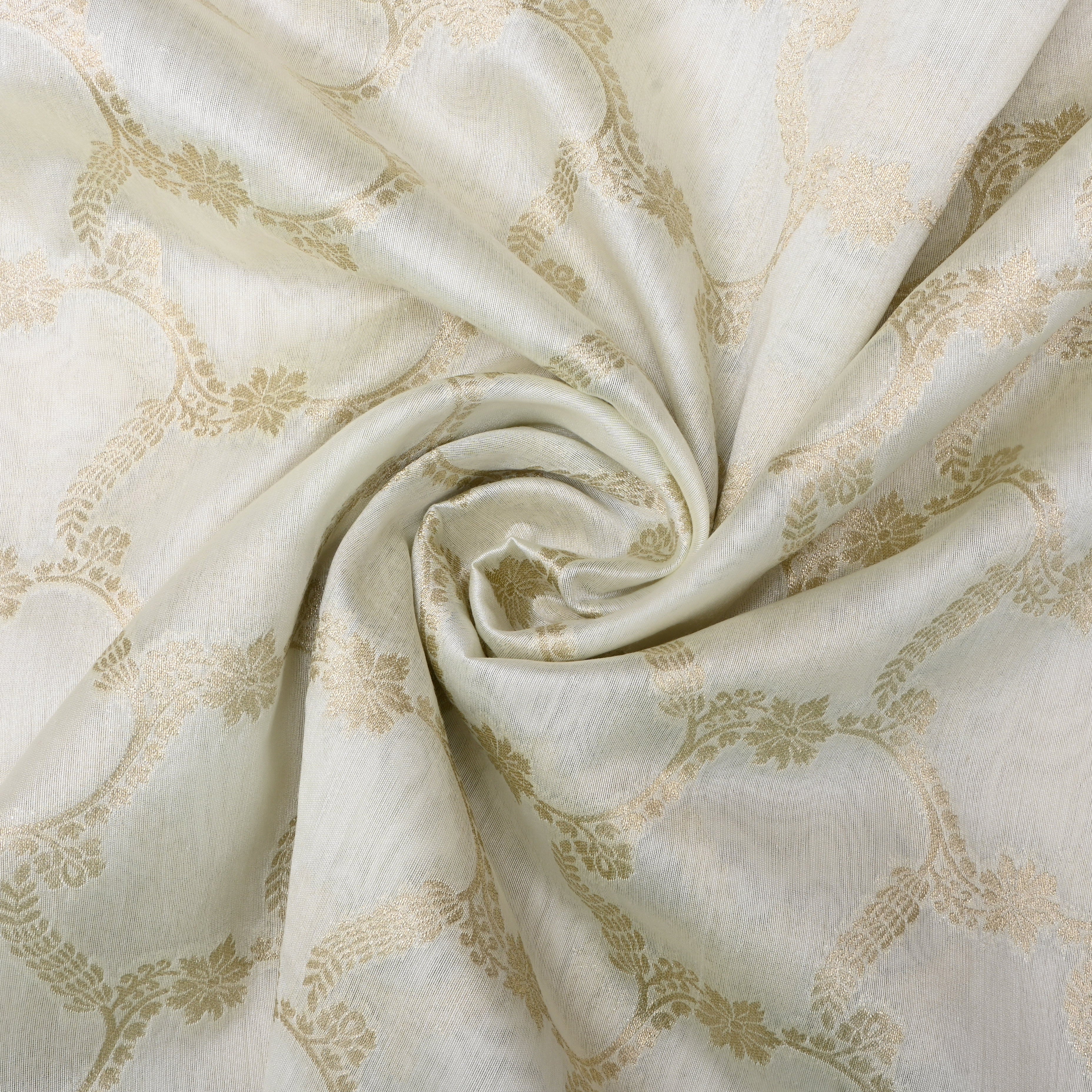 Off-White Golden Zari Dupion Silk Fabric
