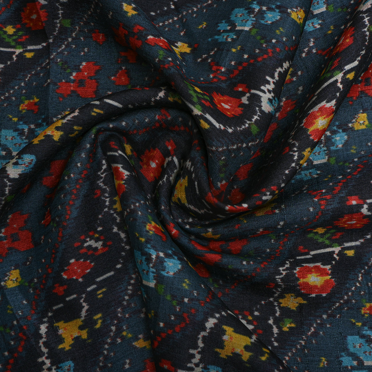 Ink Ikat Style Floral Digital Print Tussar Fabric