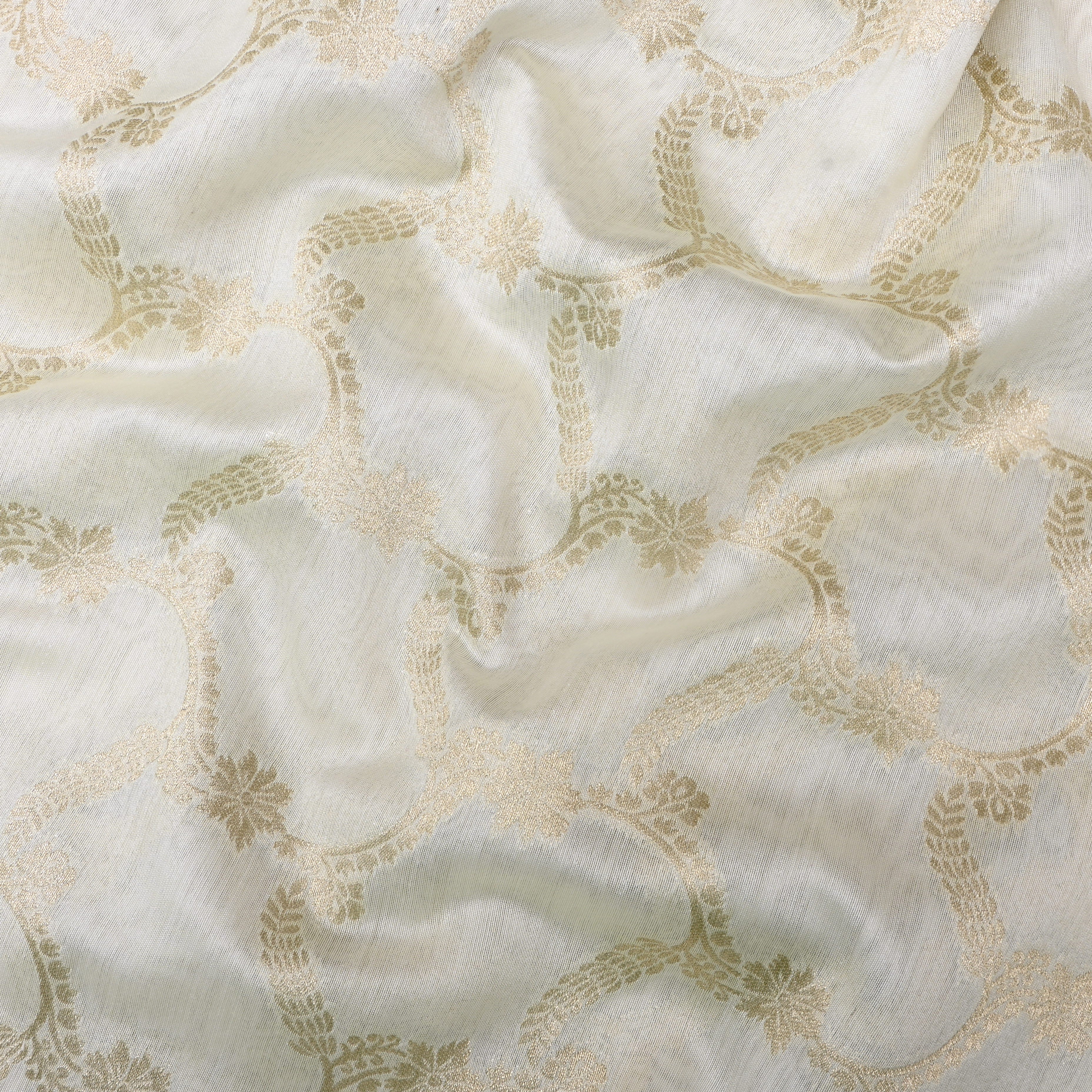 Off-White Golden Zari Dupion Silk Fabric