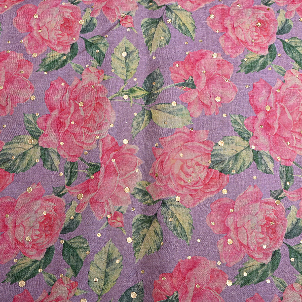 Wisteria Pink Rose Floral Digital Print Tussar Fabric
