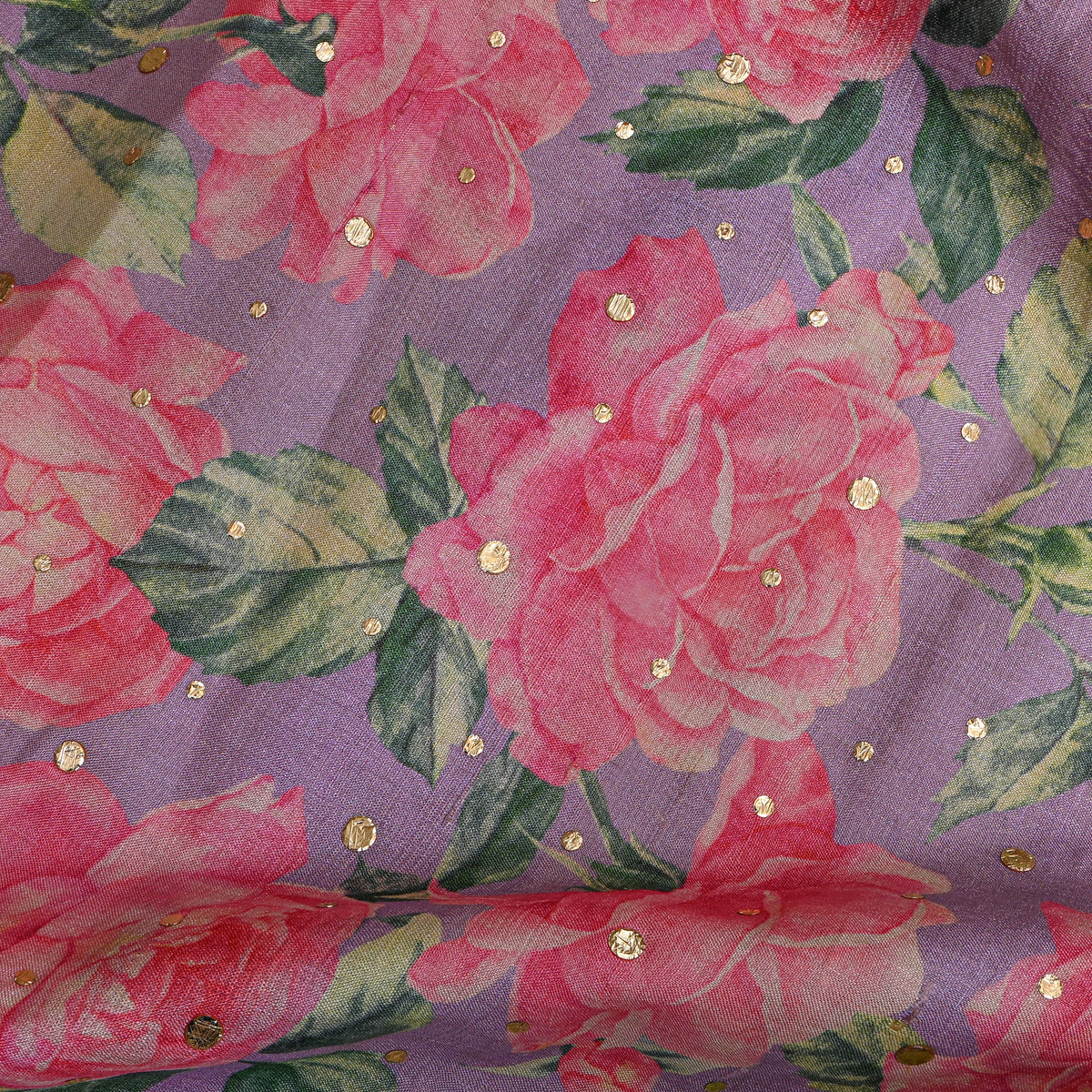 Wisteria Pink Rose Floral Digital Print Tussar Fabric