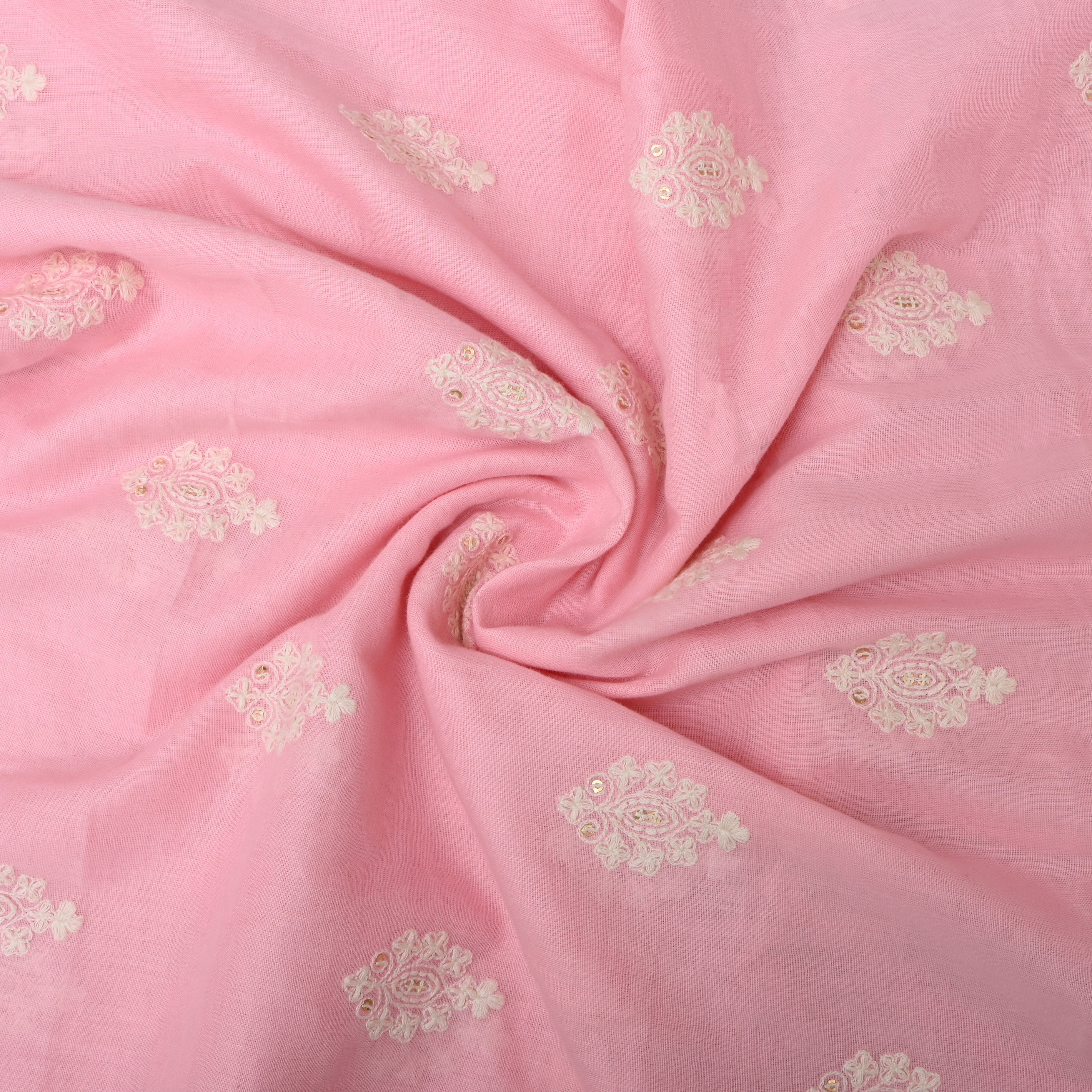 Taffy Pink Thread Embroidered Floral Cotton Fabric