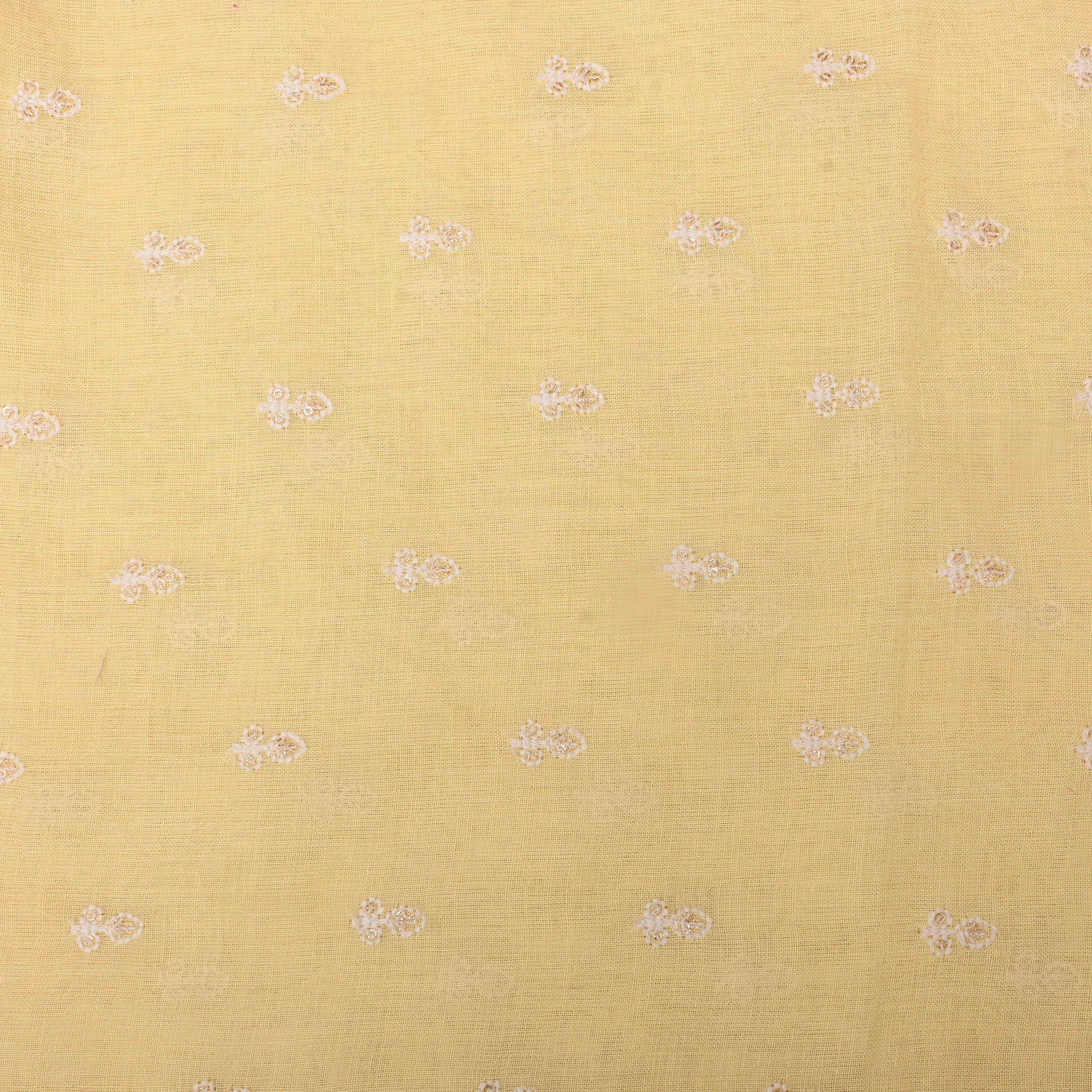 Pastel Yellow Floral Thread Embroidered Linen Fabric