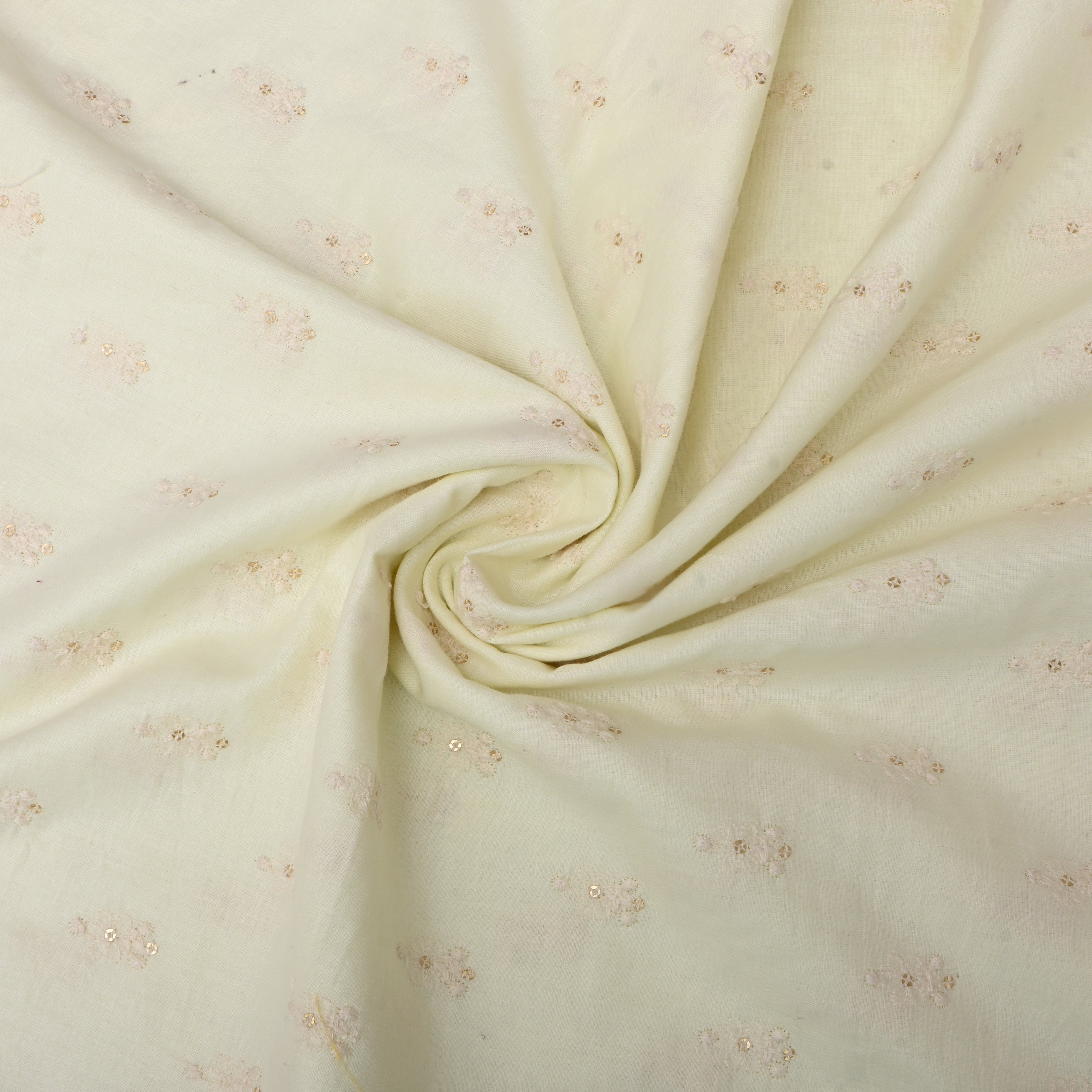 Pastel White Floral Embroidered Cotton Fabric