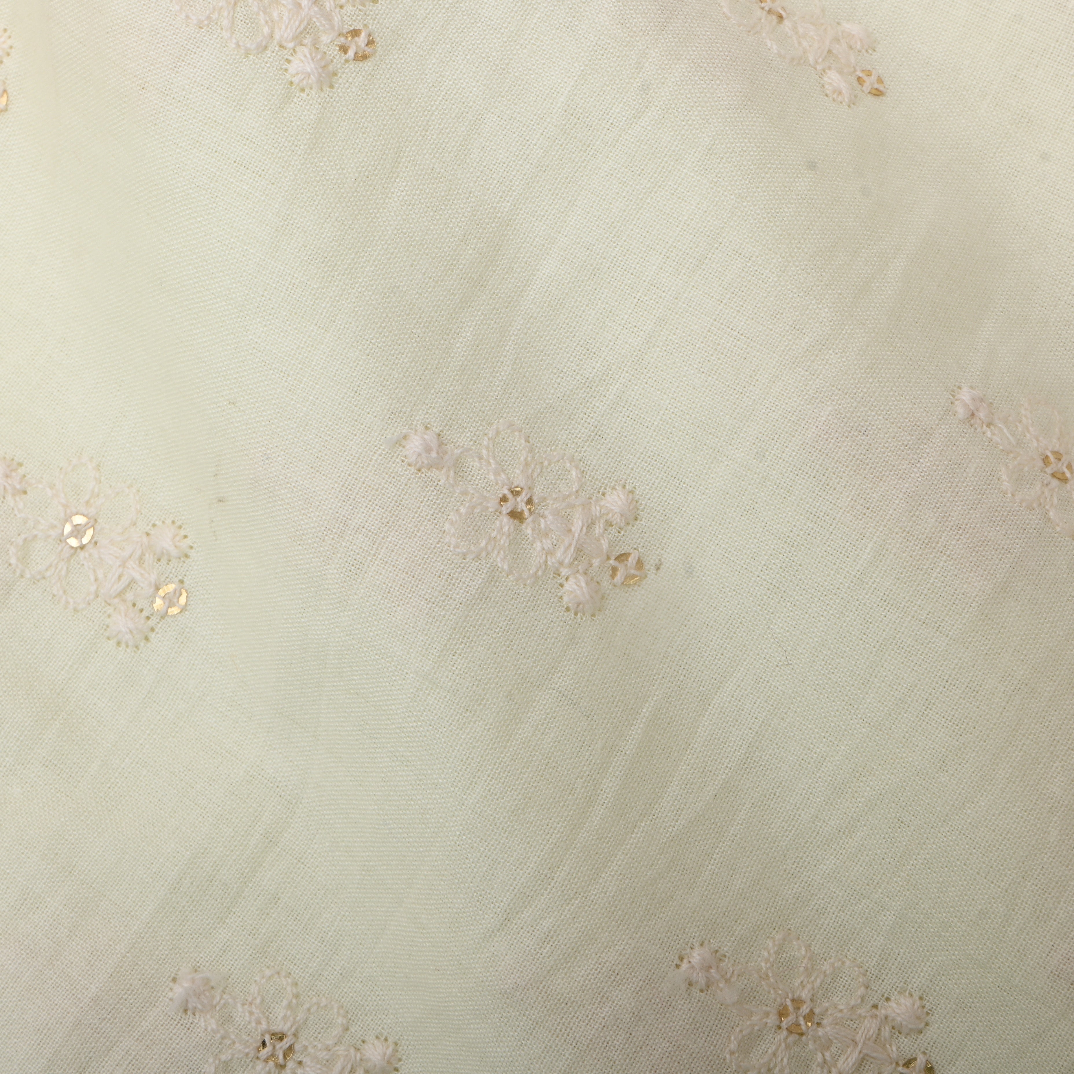 Pastel White Floral Embroidered Cotton Fabric