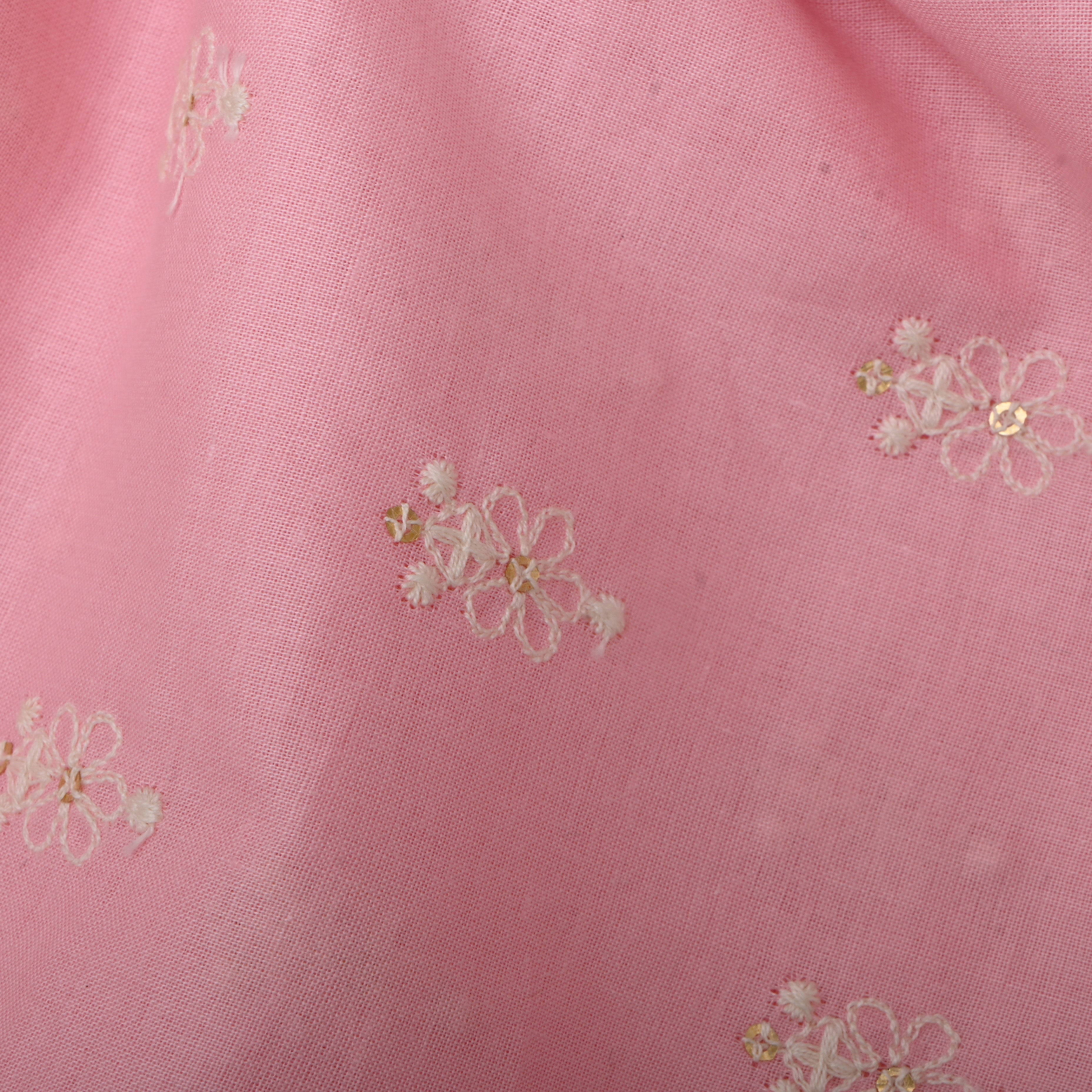 Taffy Pink Floral Embroidered Cotton Fabric