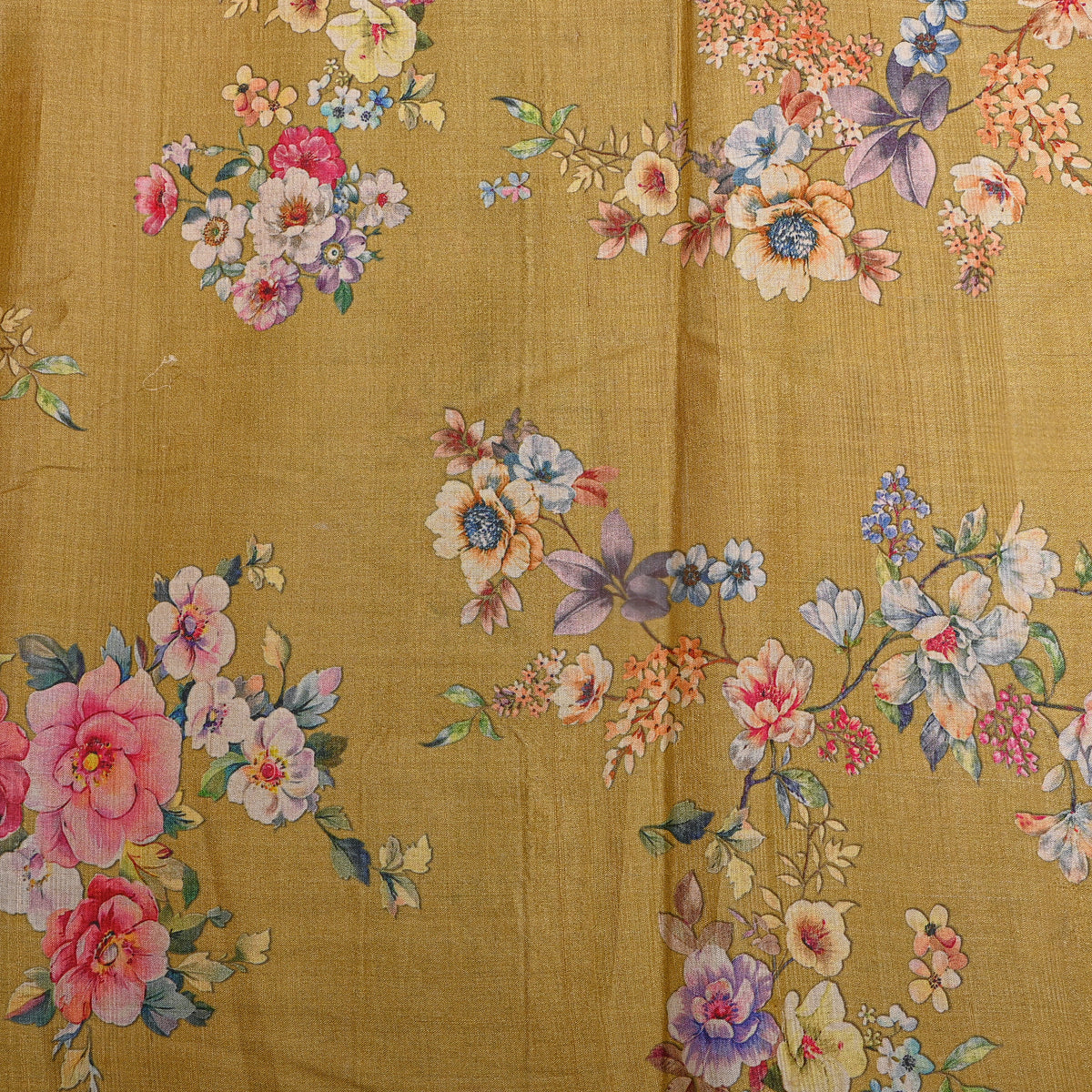 Amber Multicolour Floral Bouquet Digital Print Tussar Fabric