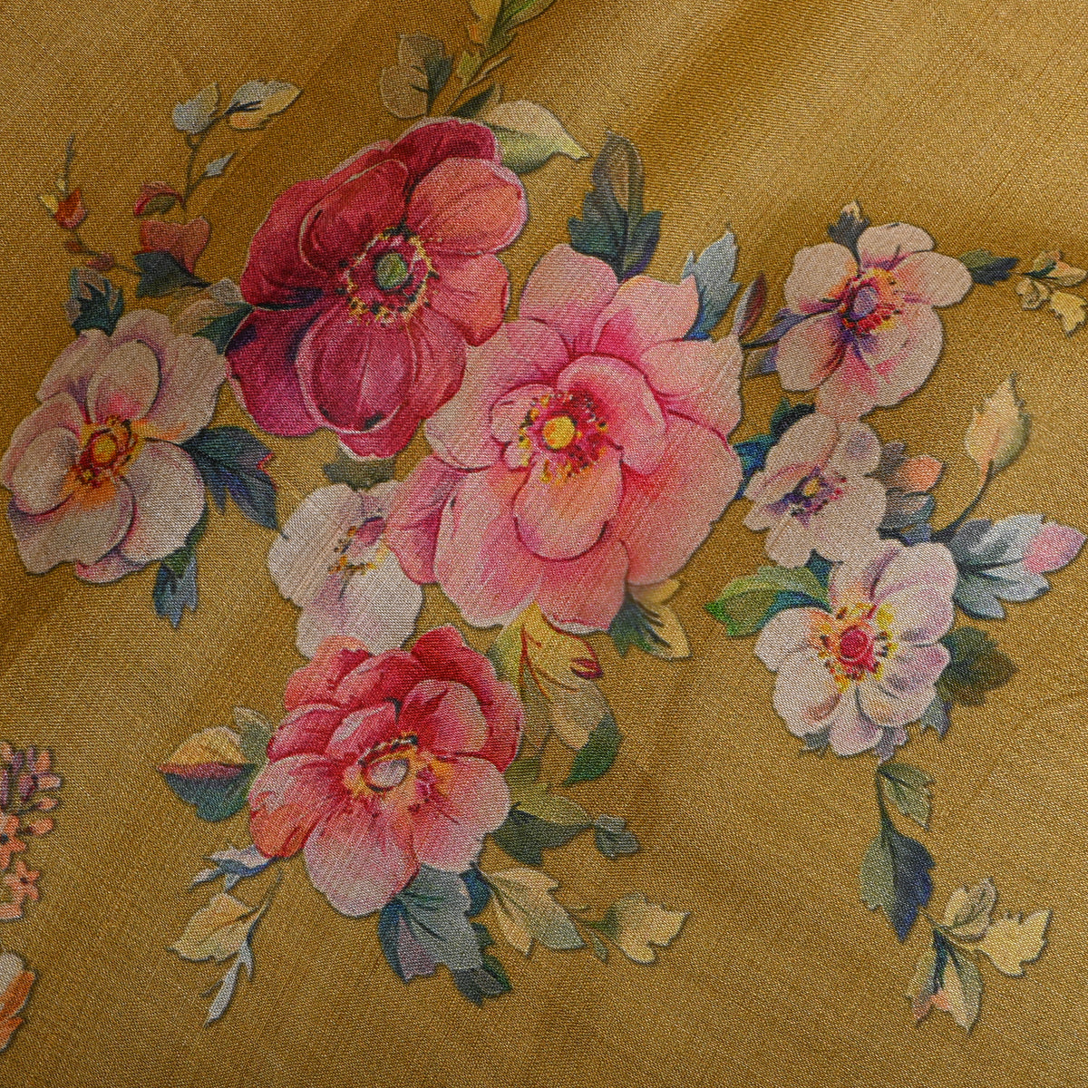Amber Multicolour Floral Bouquet Digital Print Tussar Fabric