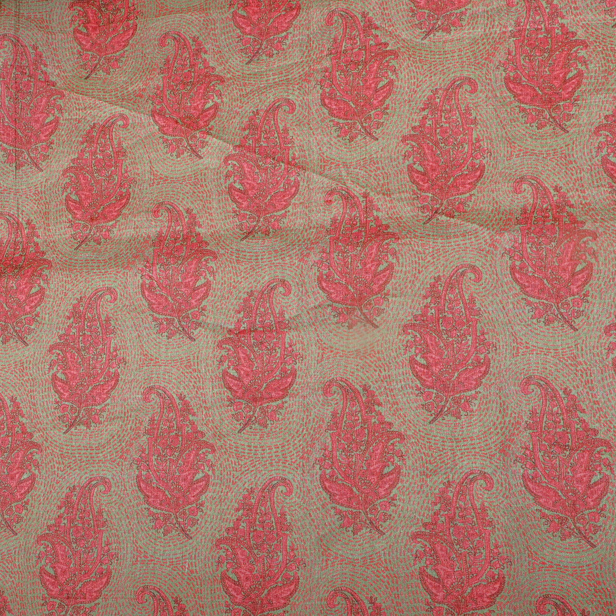 Sage Green Paisley Print Silk Fabric