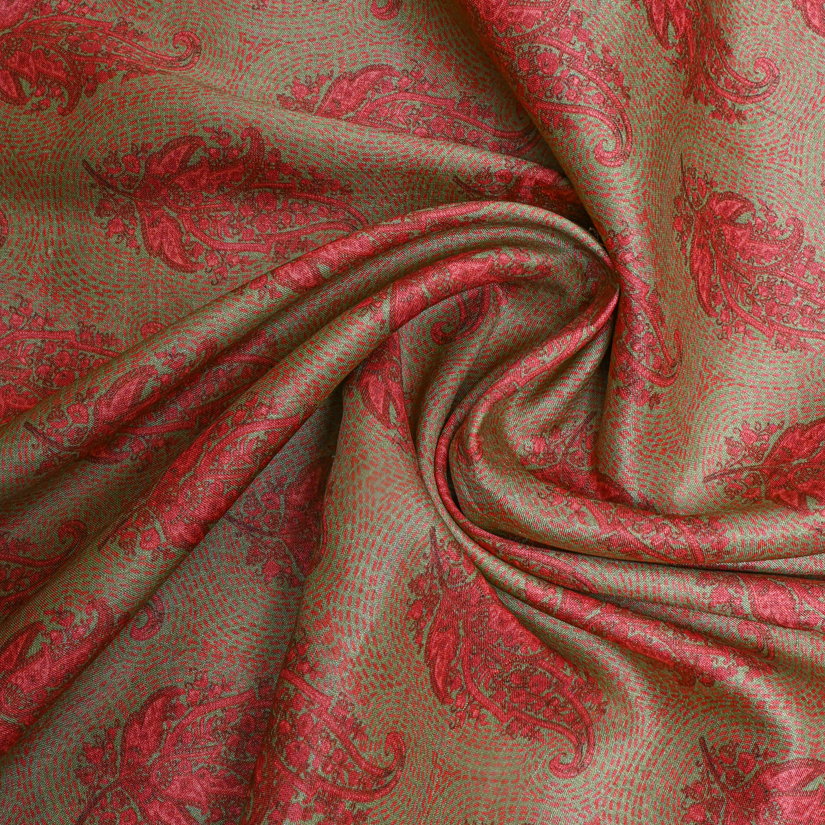 Sage Green Paisley Print Silk Fabric