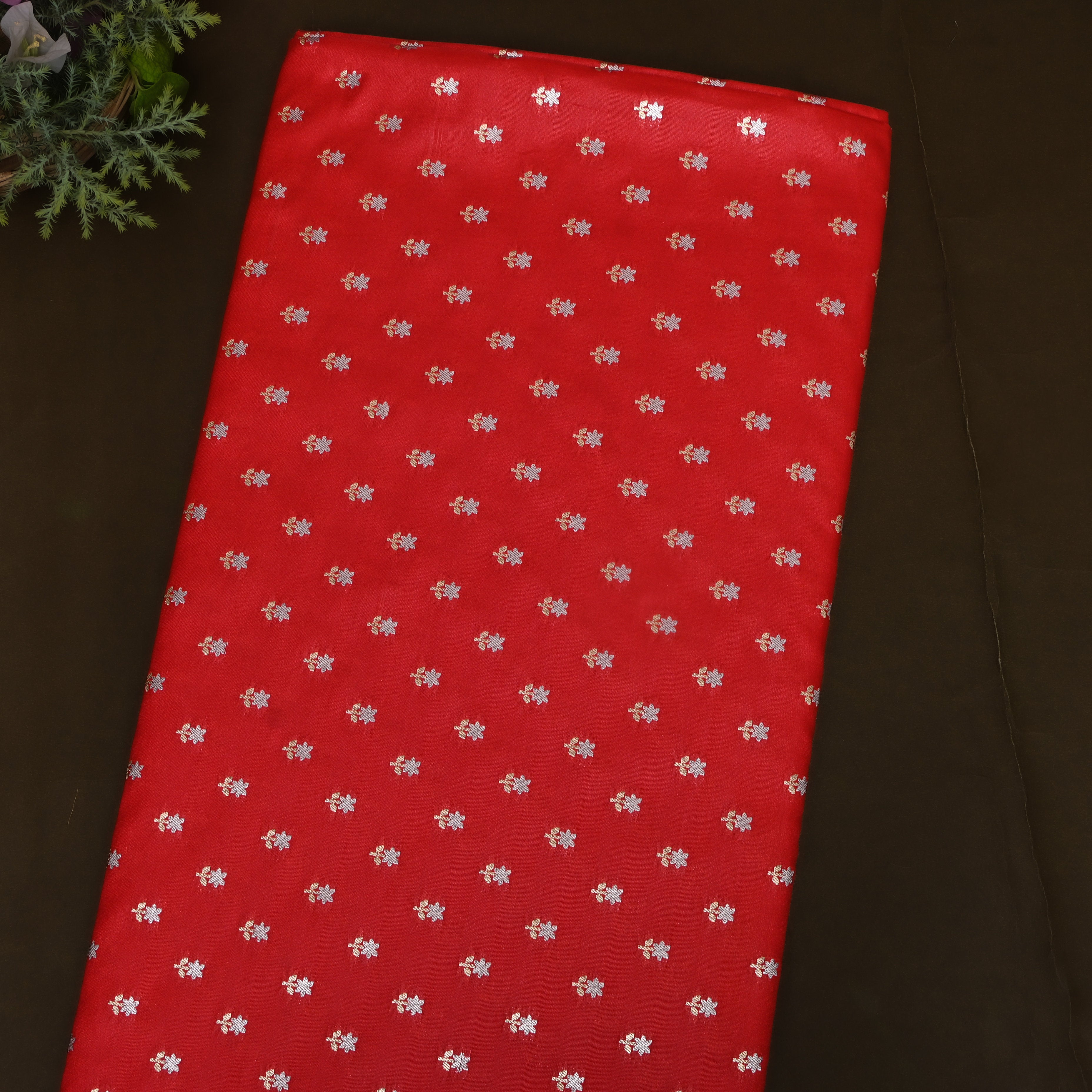 Scarlet Red Jamawar Silk Fabric