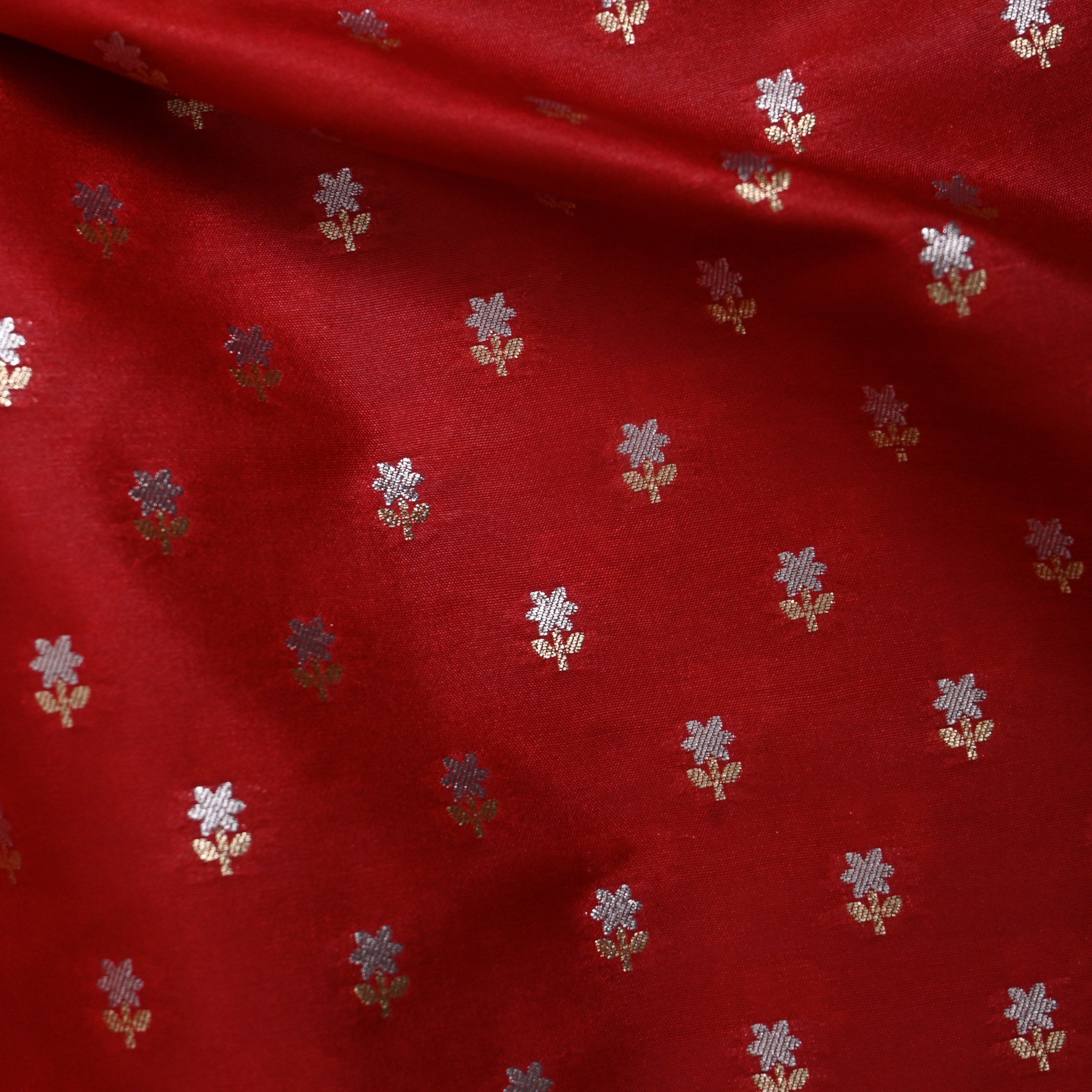 Scarlet Red Jamawar Silk Fabric
