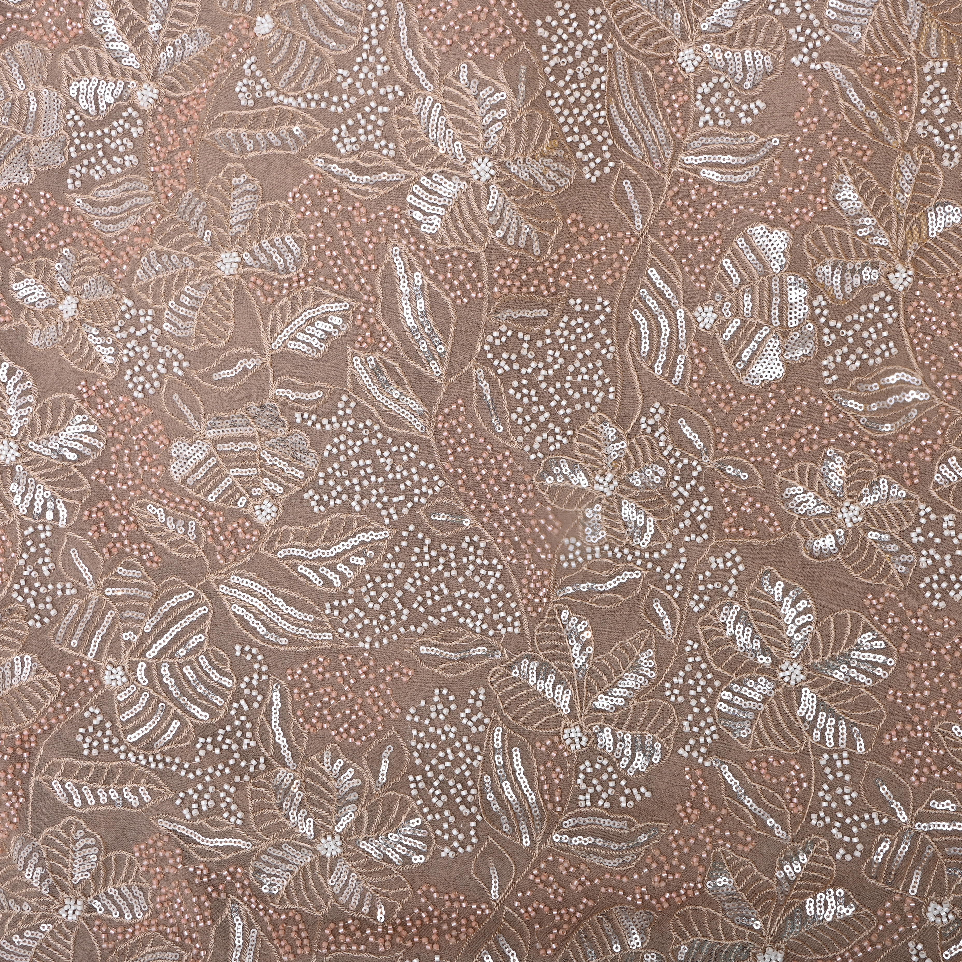 Dusty Pink Sequin And Bead Work Georgette Fabric