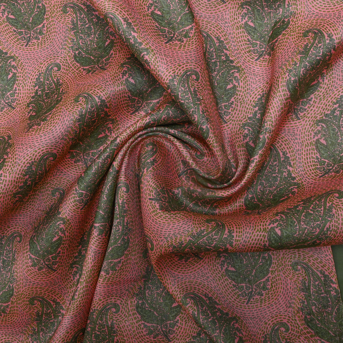 Rose Pink Paisley Print Silk Fabric