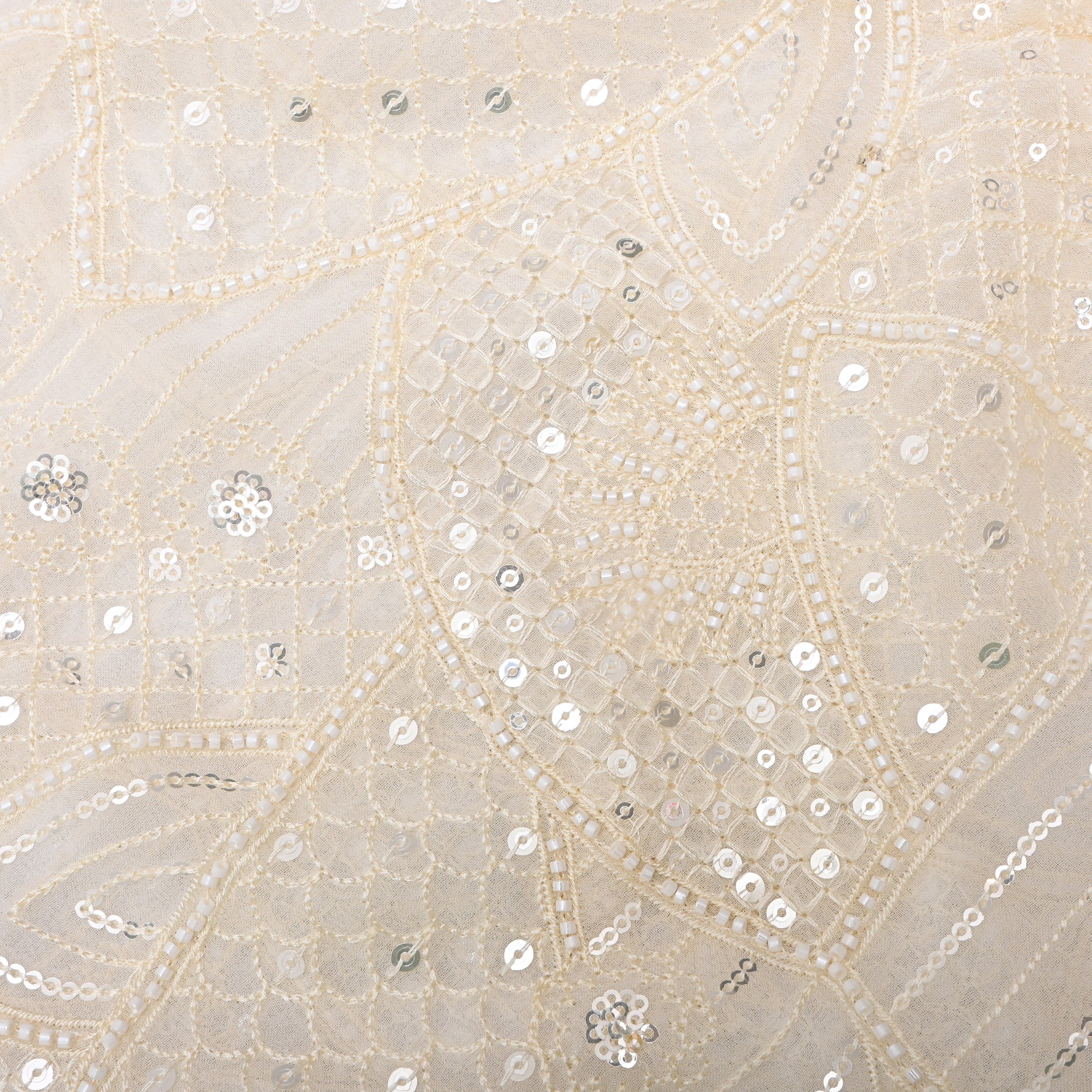 Off-White Embroidered Georgette Fabric