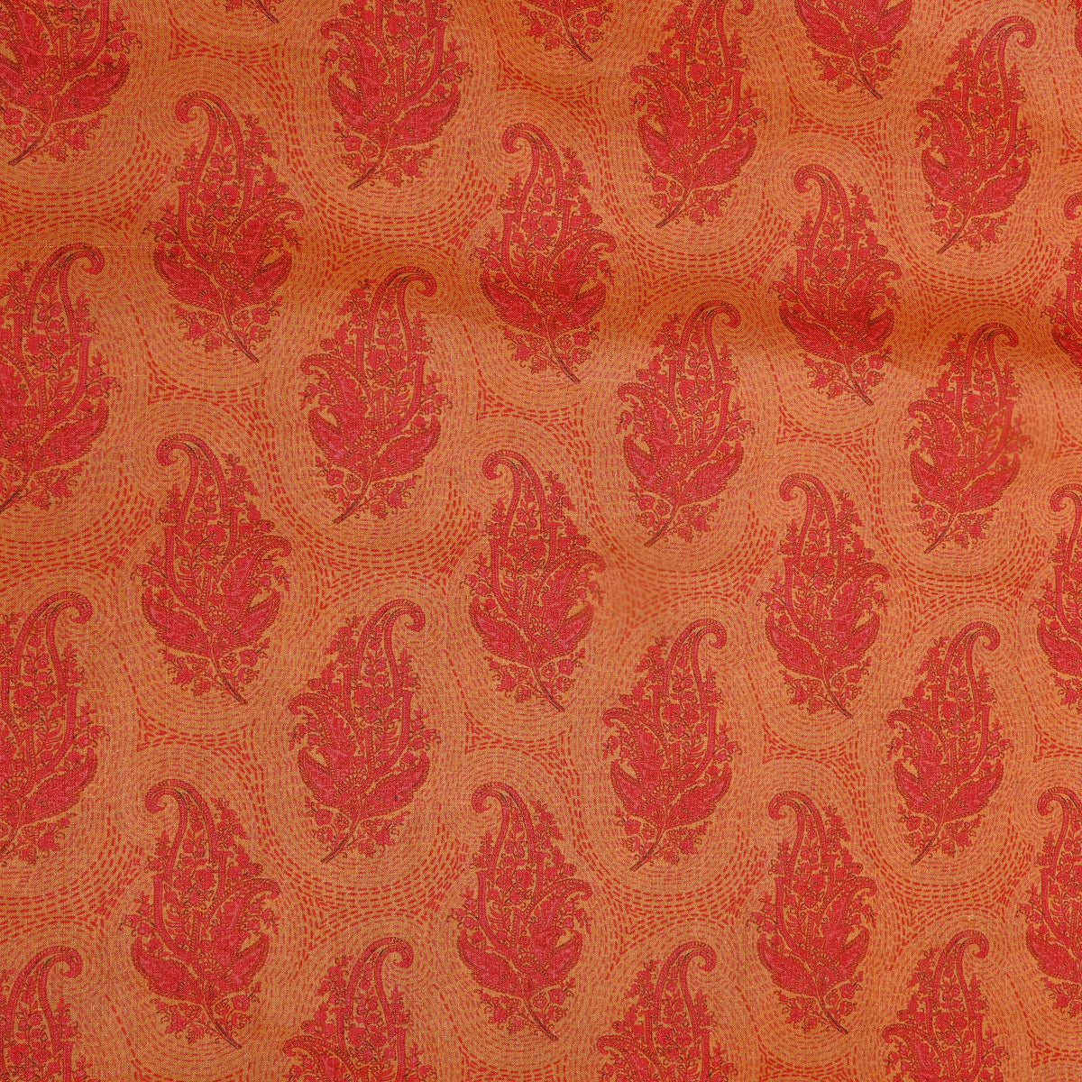 Tangerine Paisley Print Silk Fabric