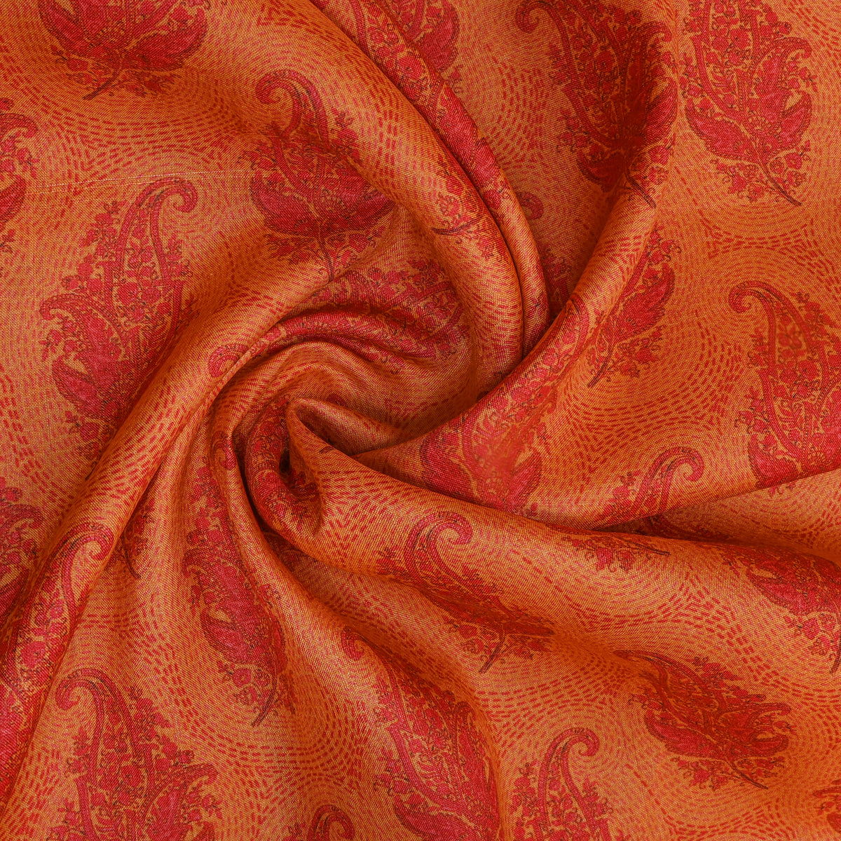 Tangerine Paisley Print Silk Fabric