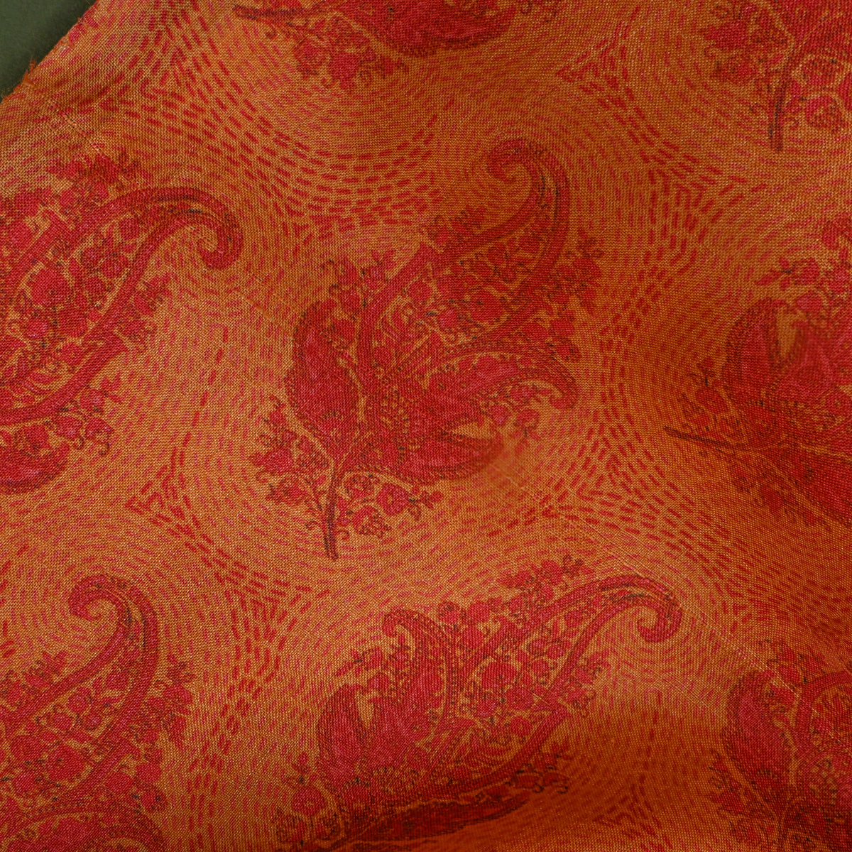 Tangerine Paisley Print Silk Fabric