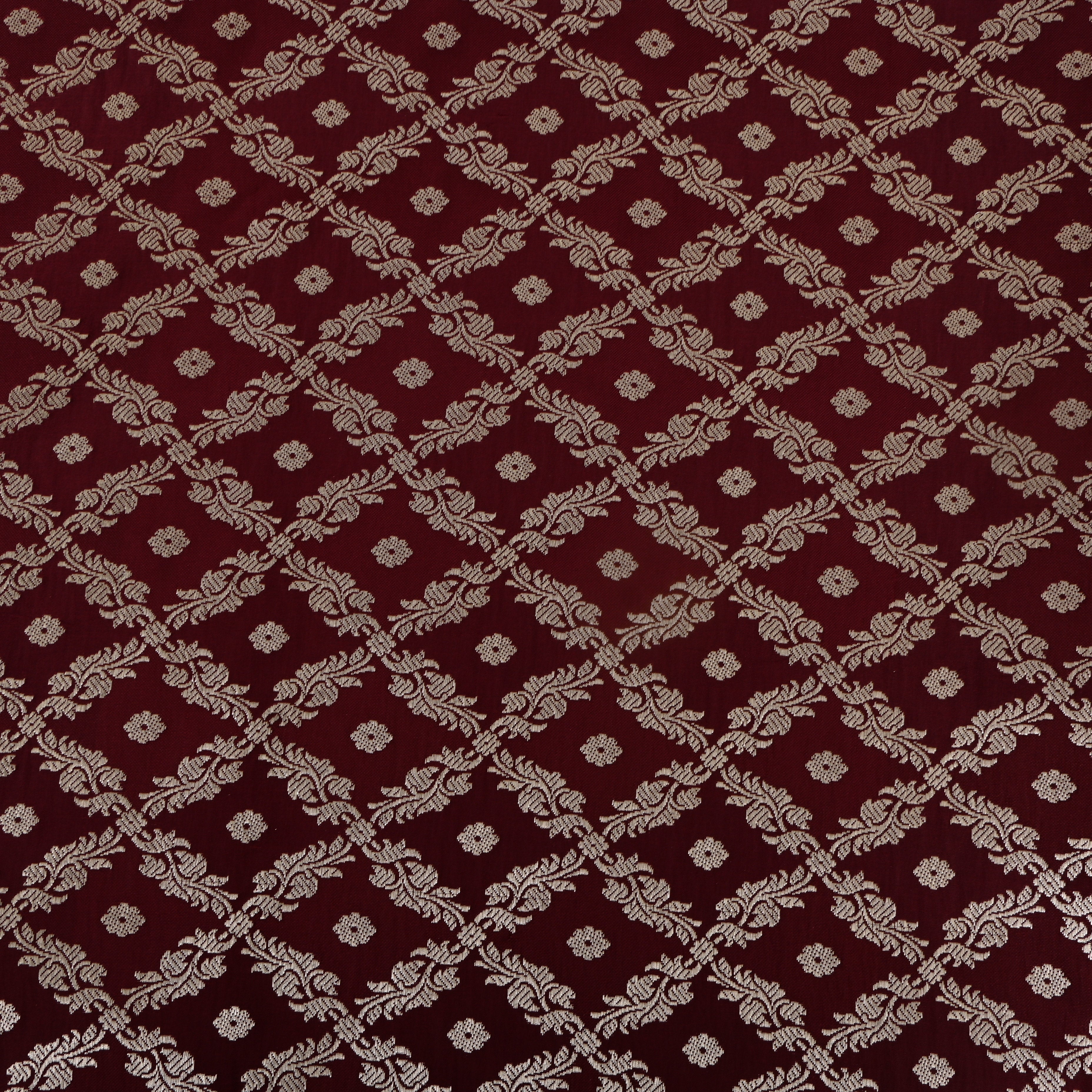 Deep Maroon Floral Checks Jaal Jamawar Silk