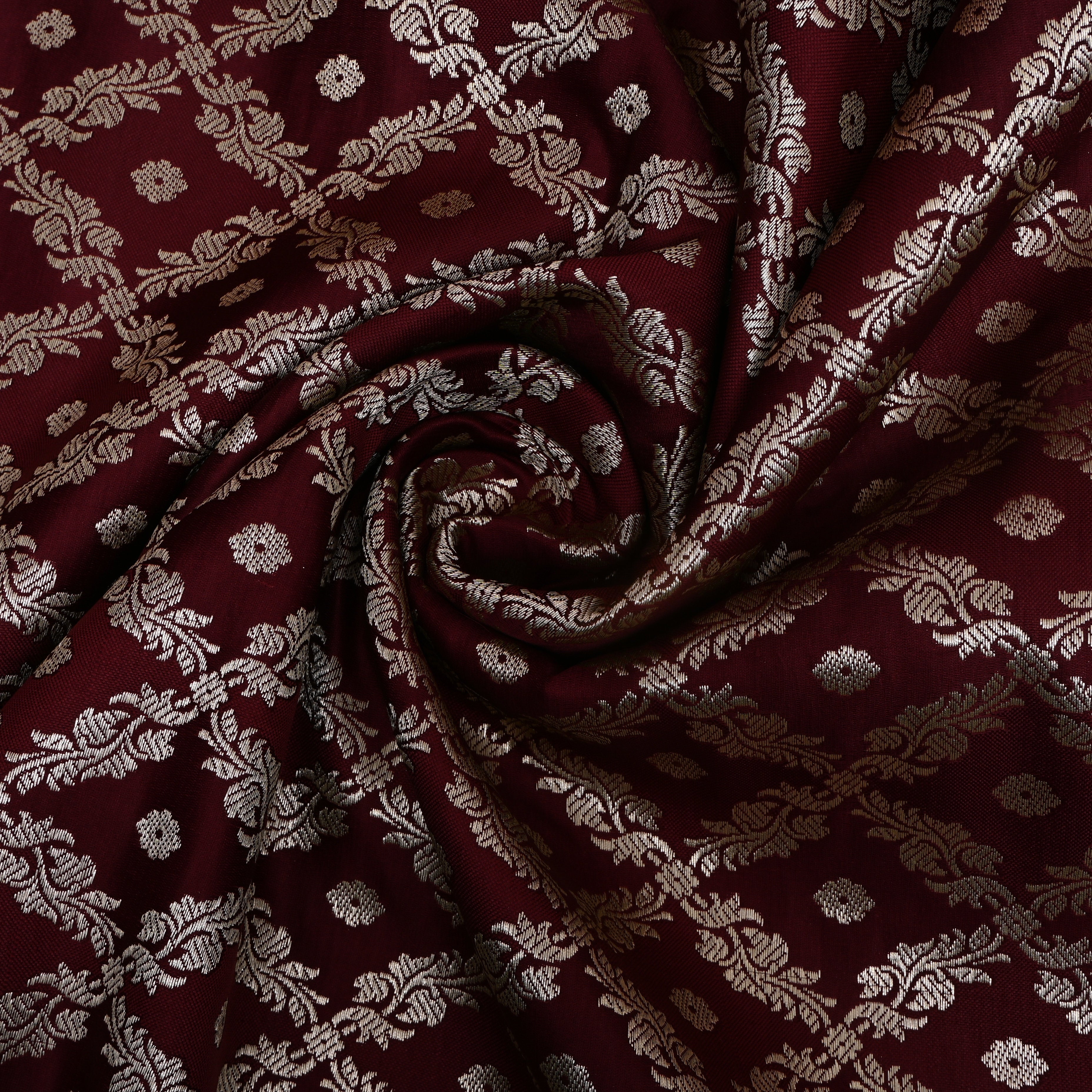 Deep Maroon Floral Checks Jaal Jamawar Silk