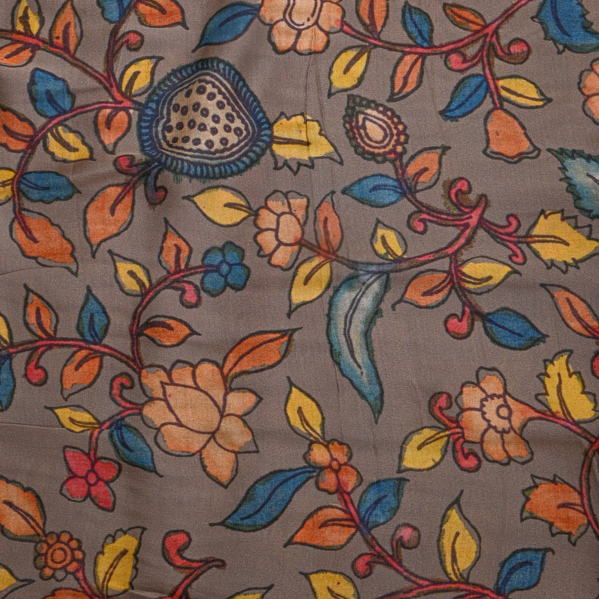 Fawn Floral Print Tussar Fabric