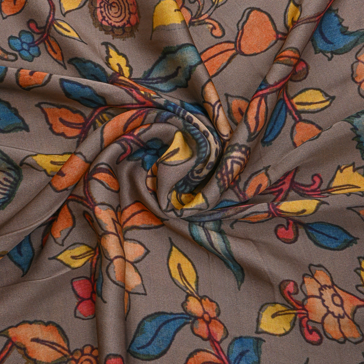 Fawn Floral Print Tussar Fabric