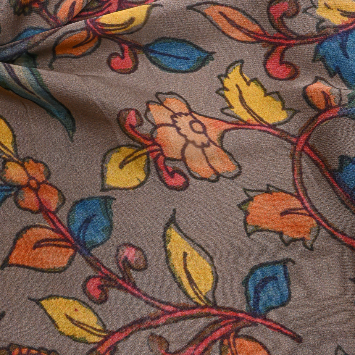 Fawn Floral Print Tussar Fabric