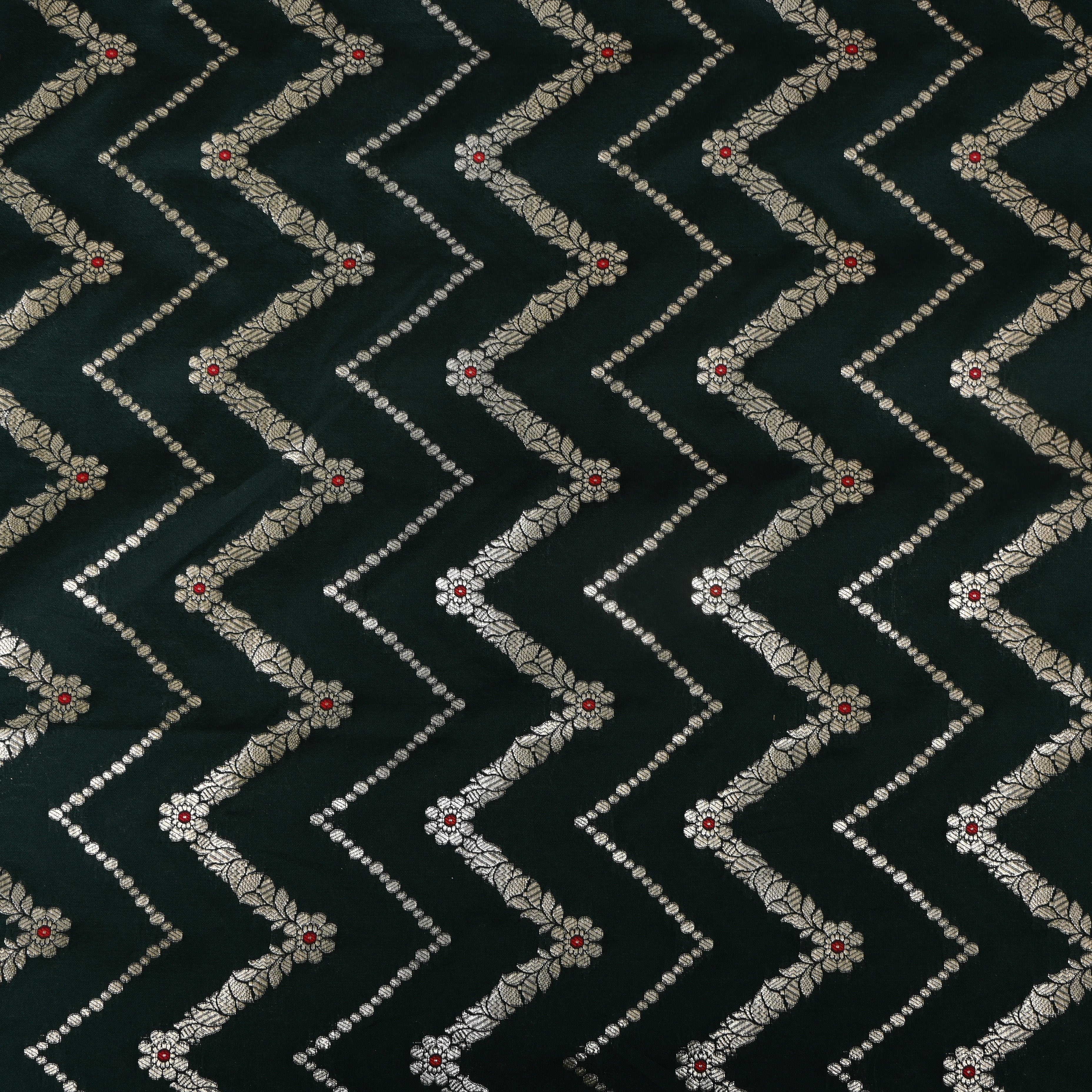 Bottle Green Diamond Trellis Parsi Jamawar Fabric