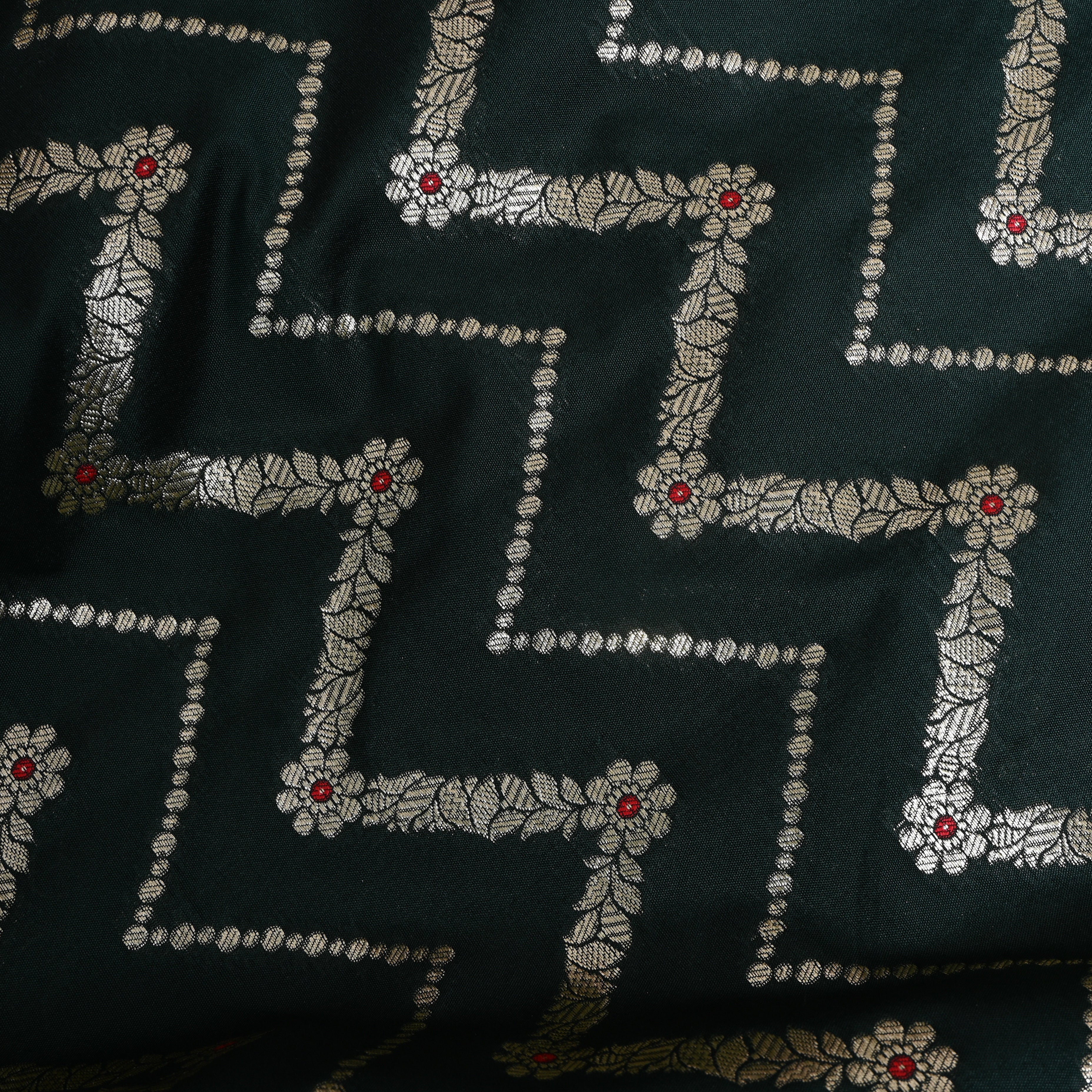 Bottle Green Diamond Trellis Parsi Jamawar Fabric