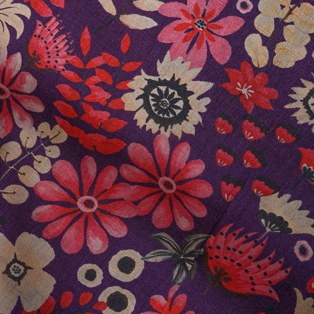 Grape Floral Print Tussar Fabric