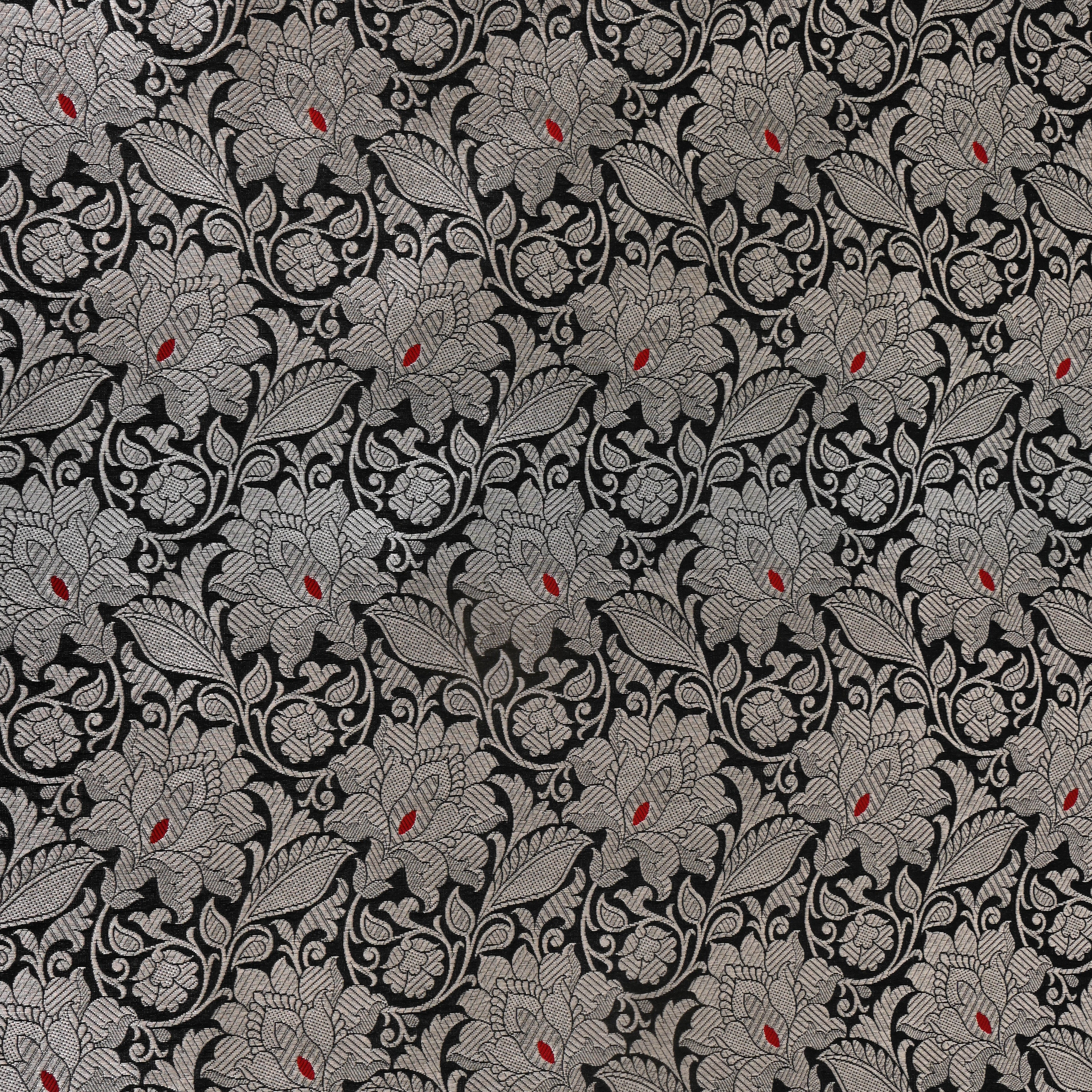 Onyx Black Silver Damask Parsi Jamawar Fabric