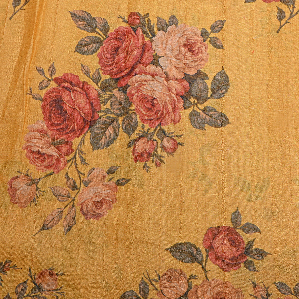 Marigold Rose Cluster Floral Digital Print Tussar Fabric
