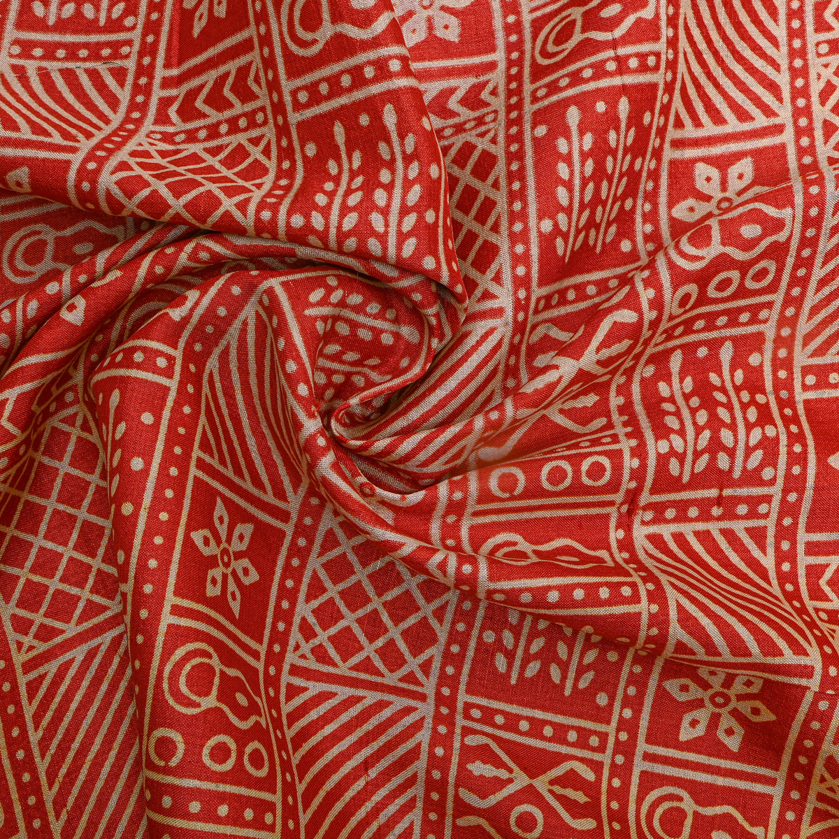 Persimmon Orange Block Pattern Digital Print Satin Fabric