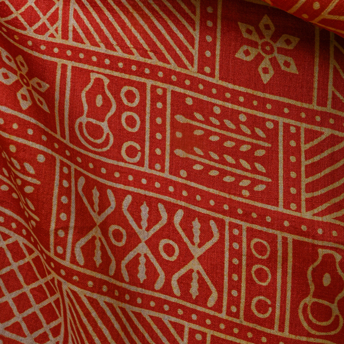 Persimmon Orange Block Pattern Digital Print Satin Fabric