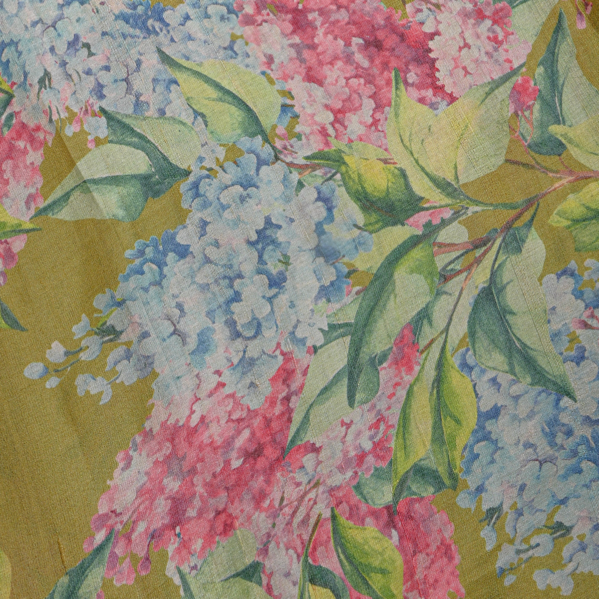 Moss Lilac Floral Digital Print Tussar Fabric