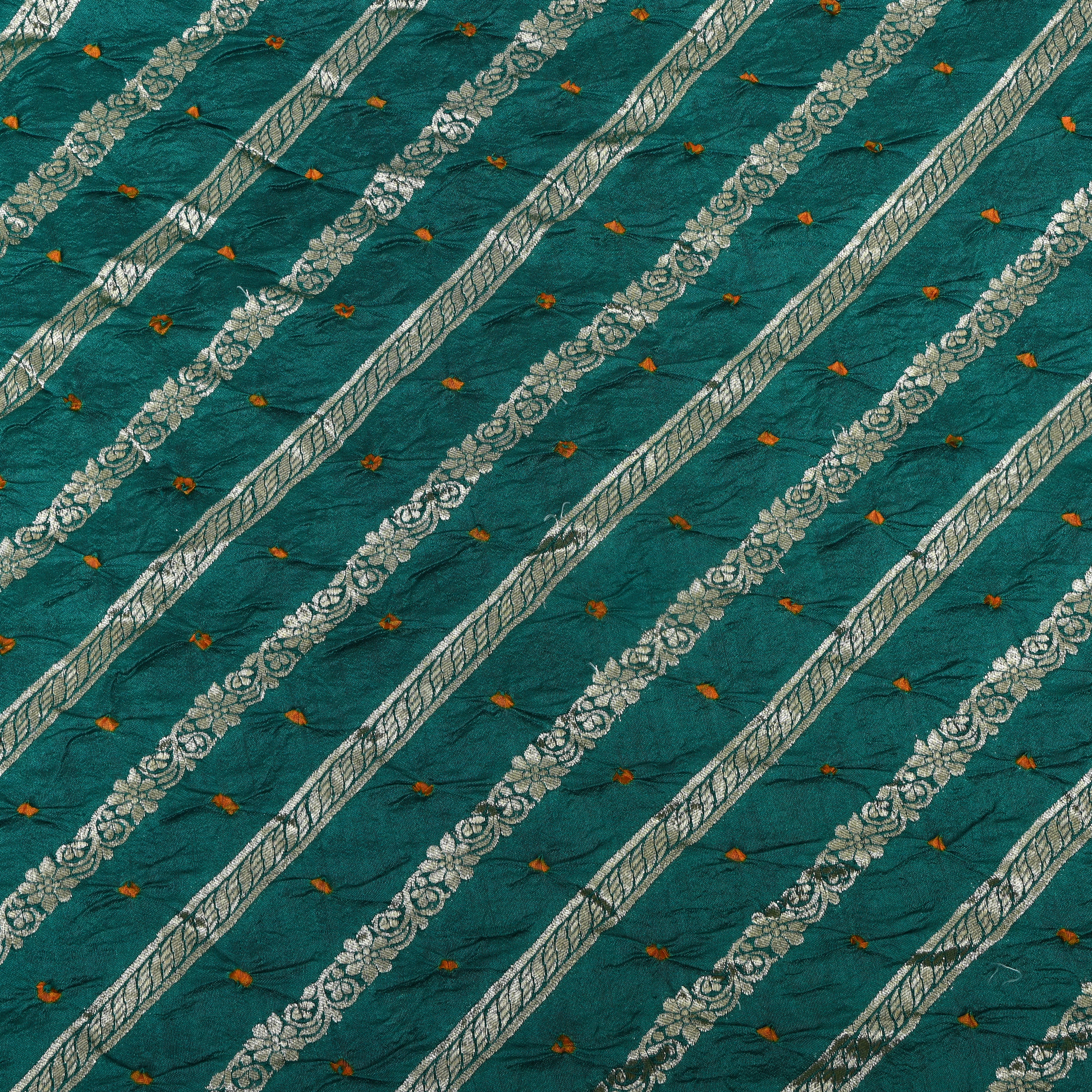 Teal Diagonal Stripe Handloom Bandhani