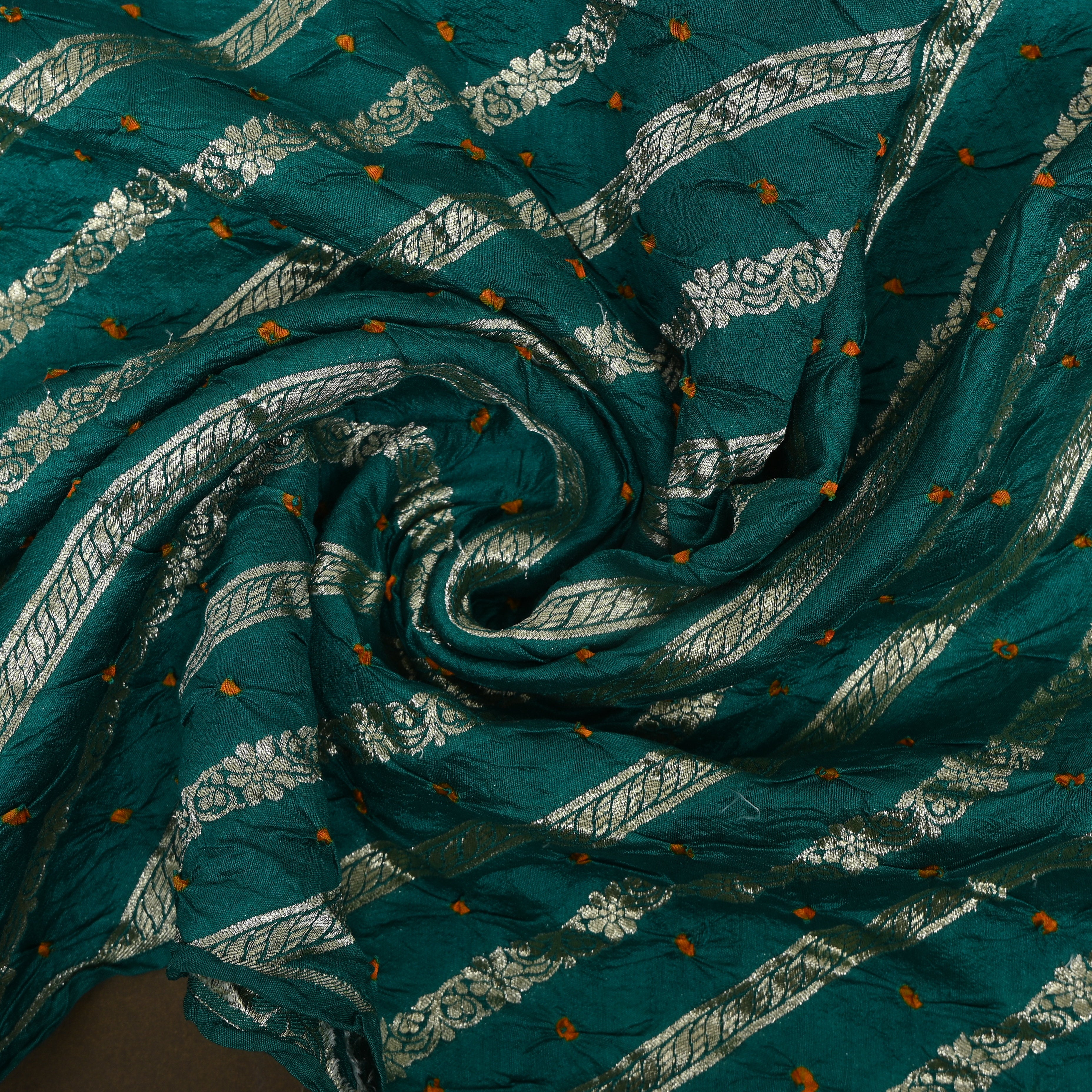 Teal Diagonal Stripe Handloom Bandhani