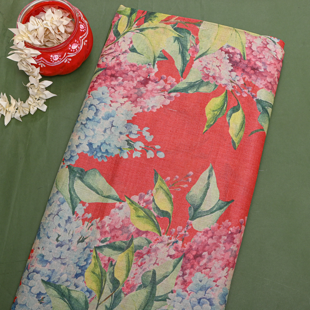 Poppy Lilac Floral Digital Print Tussar Fabric
