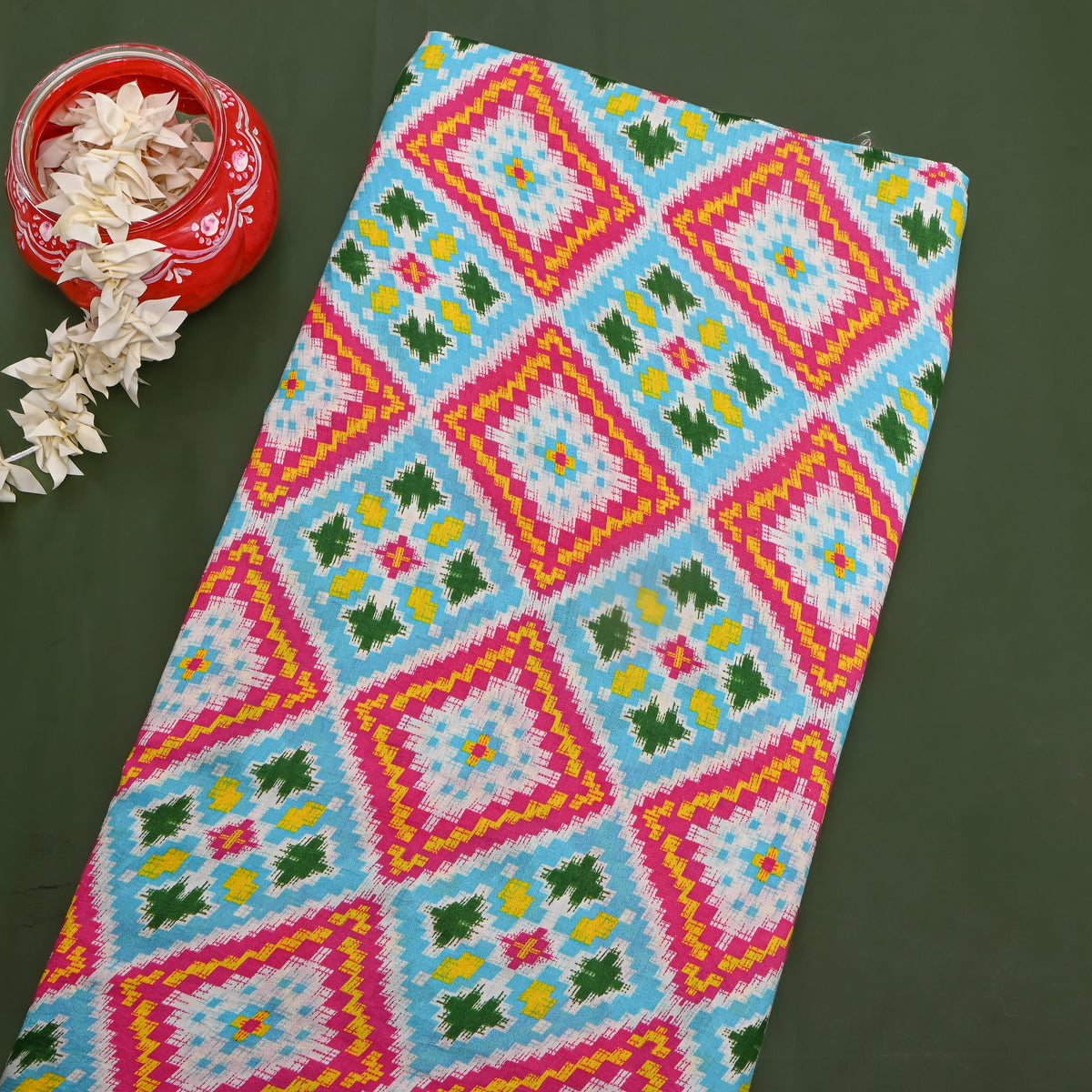 Sky Blue Geometric Digital Print Silk Fabric